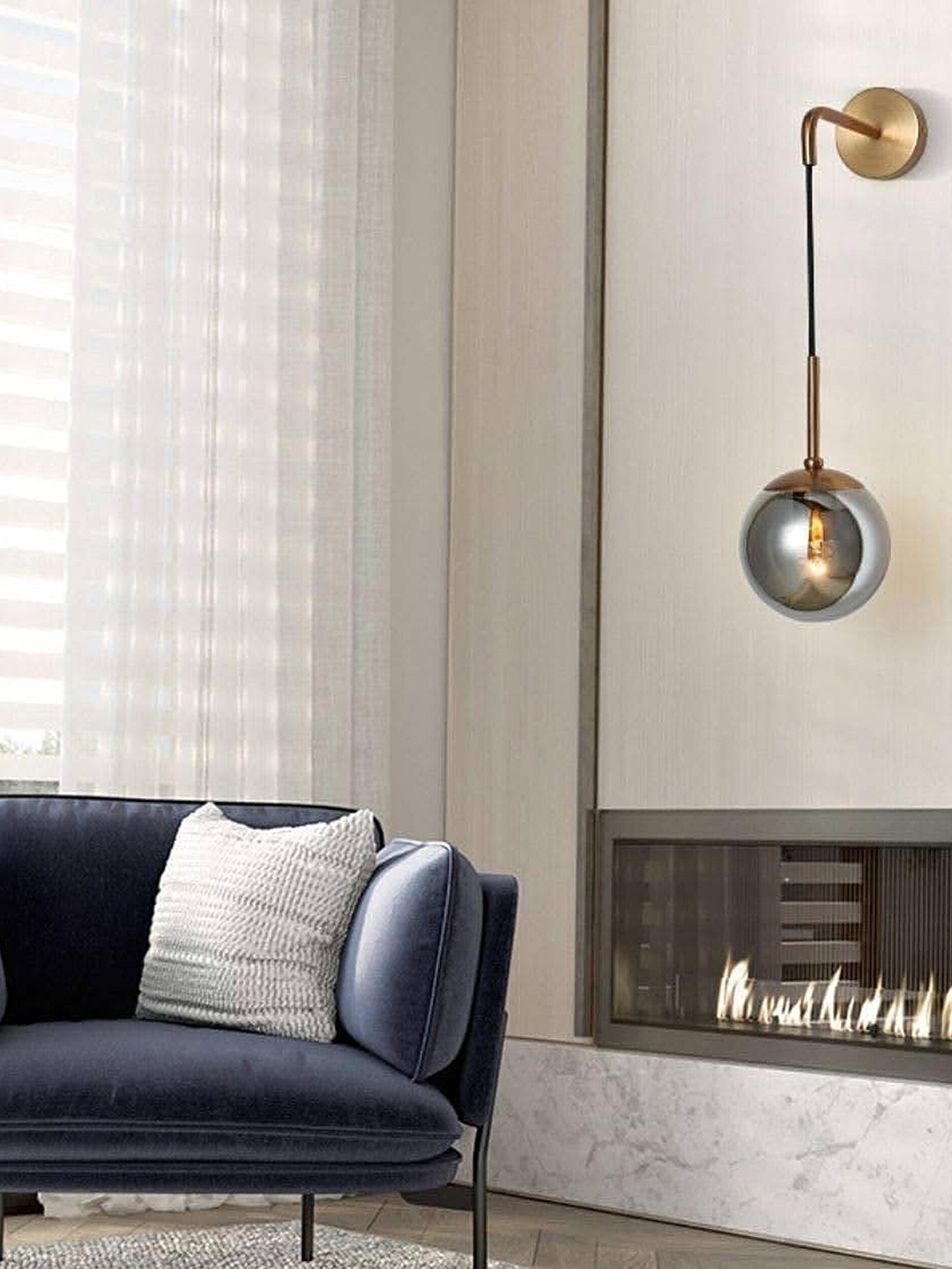 

MFD HOME FURNISHING Grey & Black Textured Wall Lamp, Gold