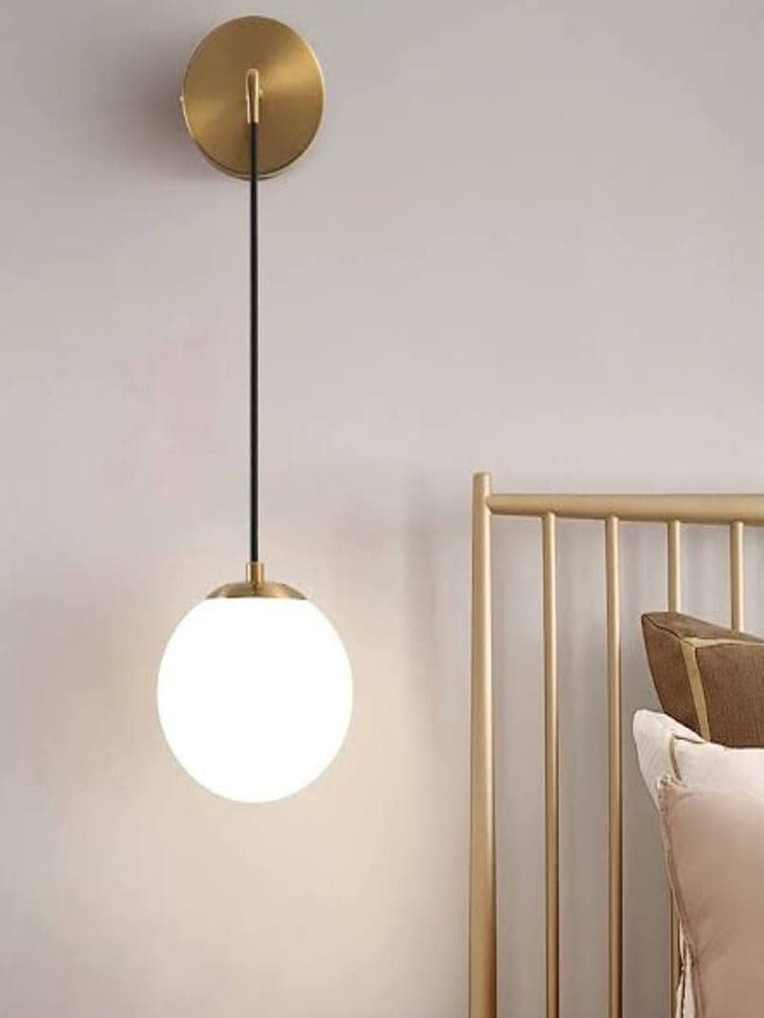 

MFD HOME FURNISHING Golden & White Spherical Wall Lamp, Gold