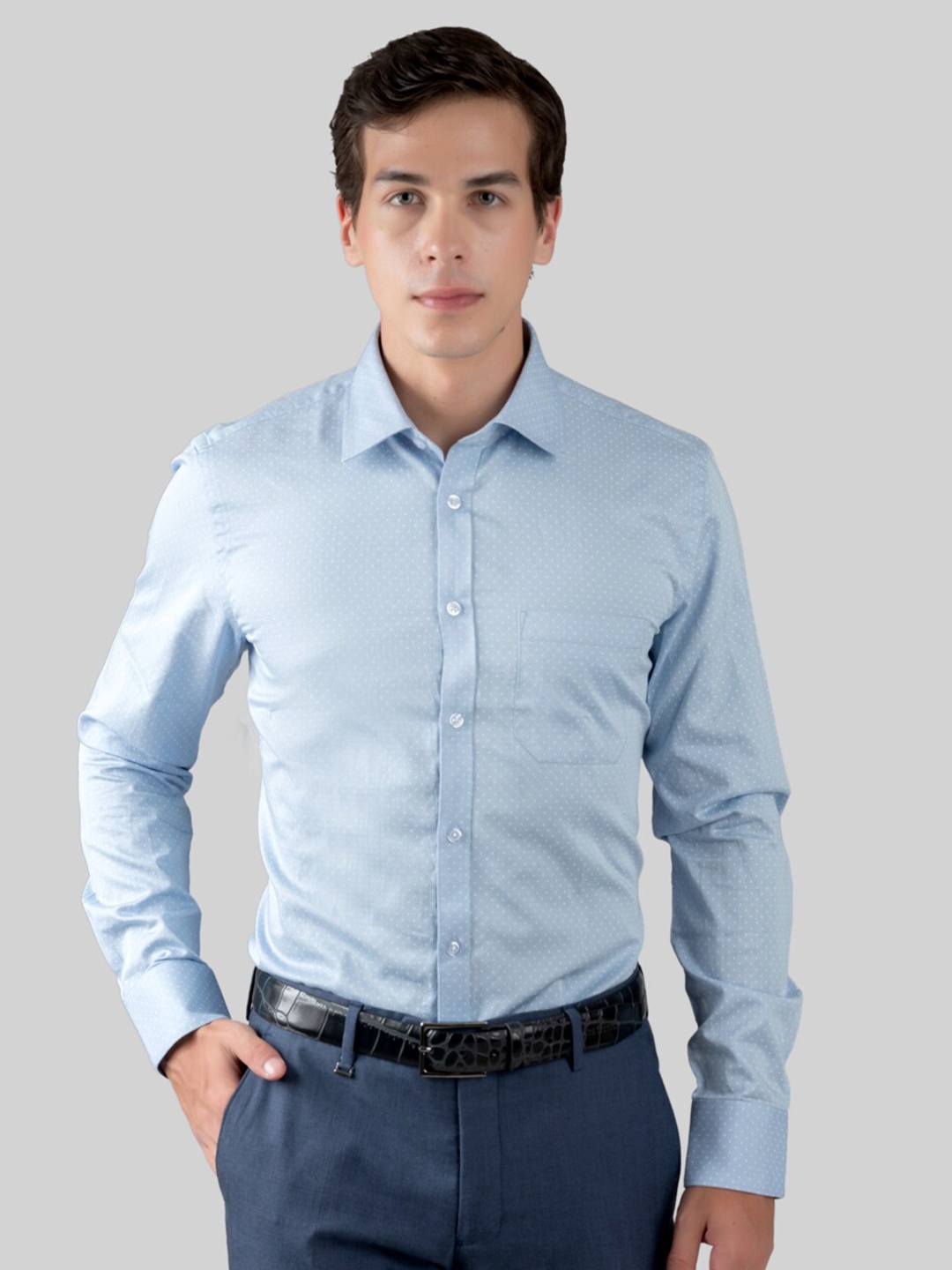 

MUTAQINOTI Comfort Micro Ditsy Printed Regular Fit Cotton Formal Shirt, Blue