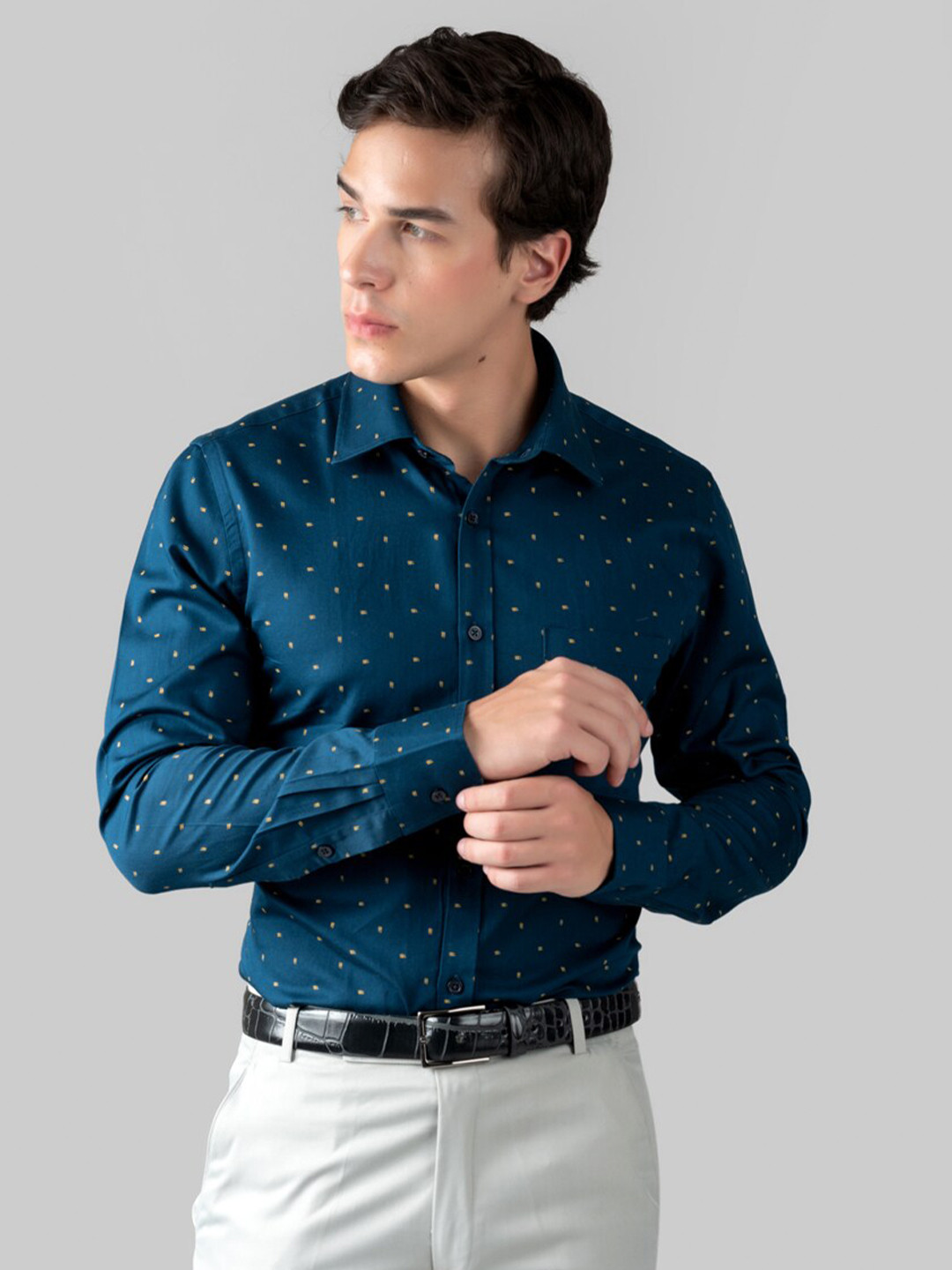 

MUTAQINOTI Comfort Micro Ditsy Printed Regular Fit Cotton Formal Shirt, Blue