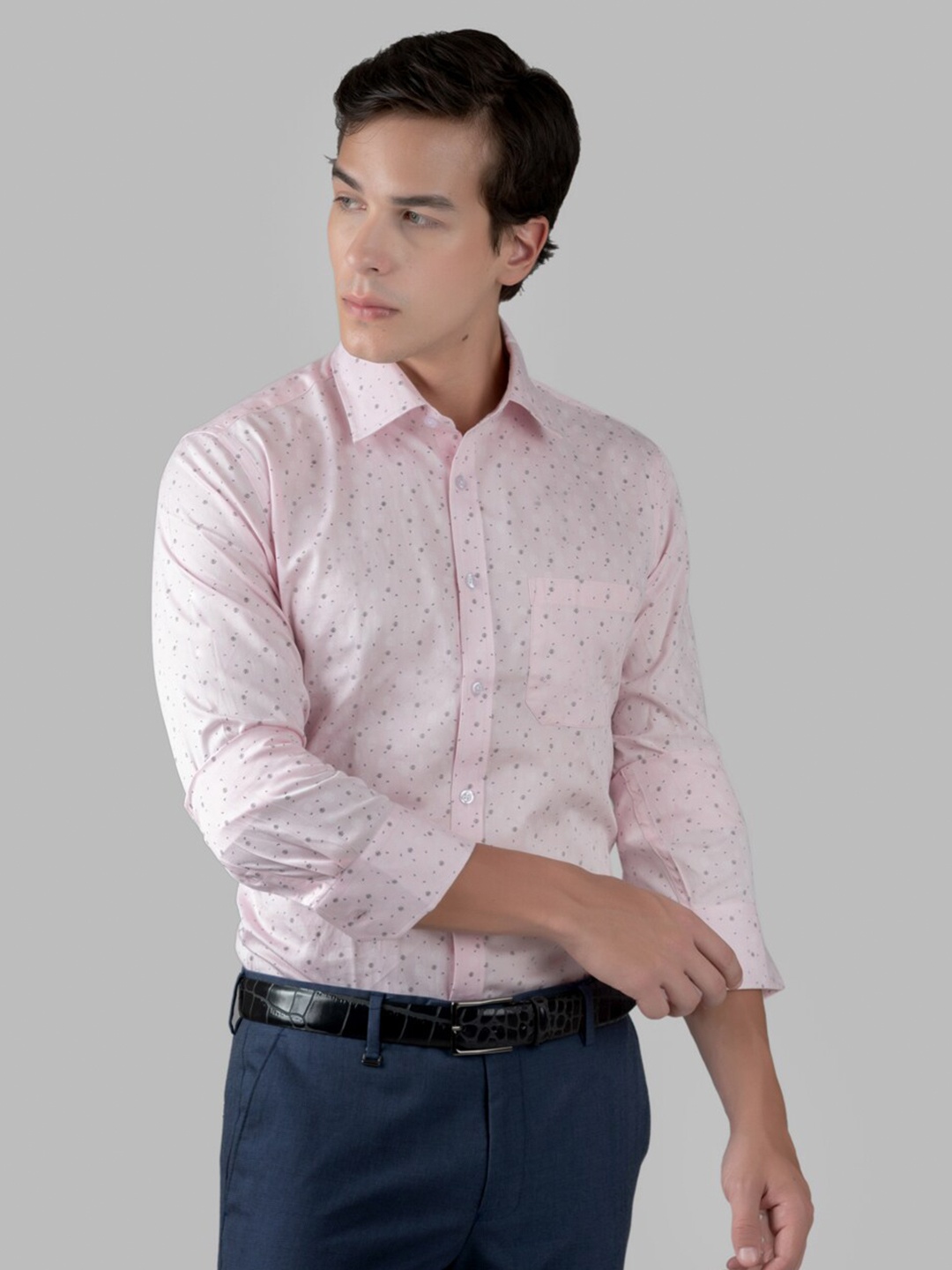 

MUTAQINOTI Comfort Opaque Micro ditsy Printed Cotton Formal Shirt, Pink