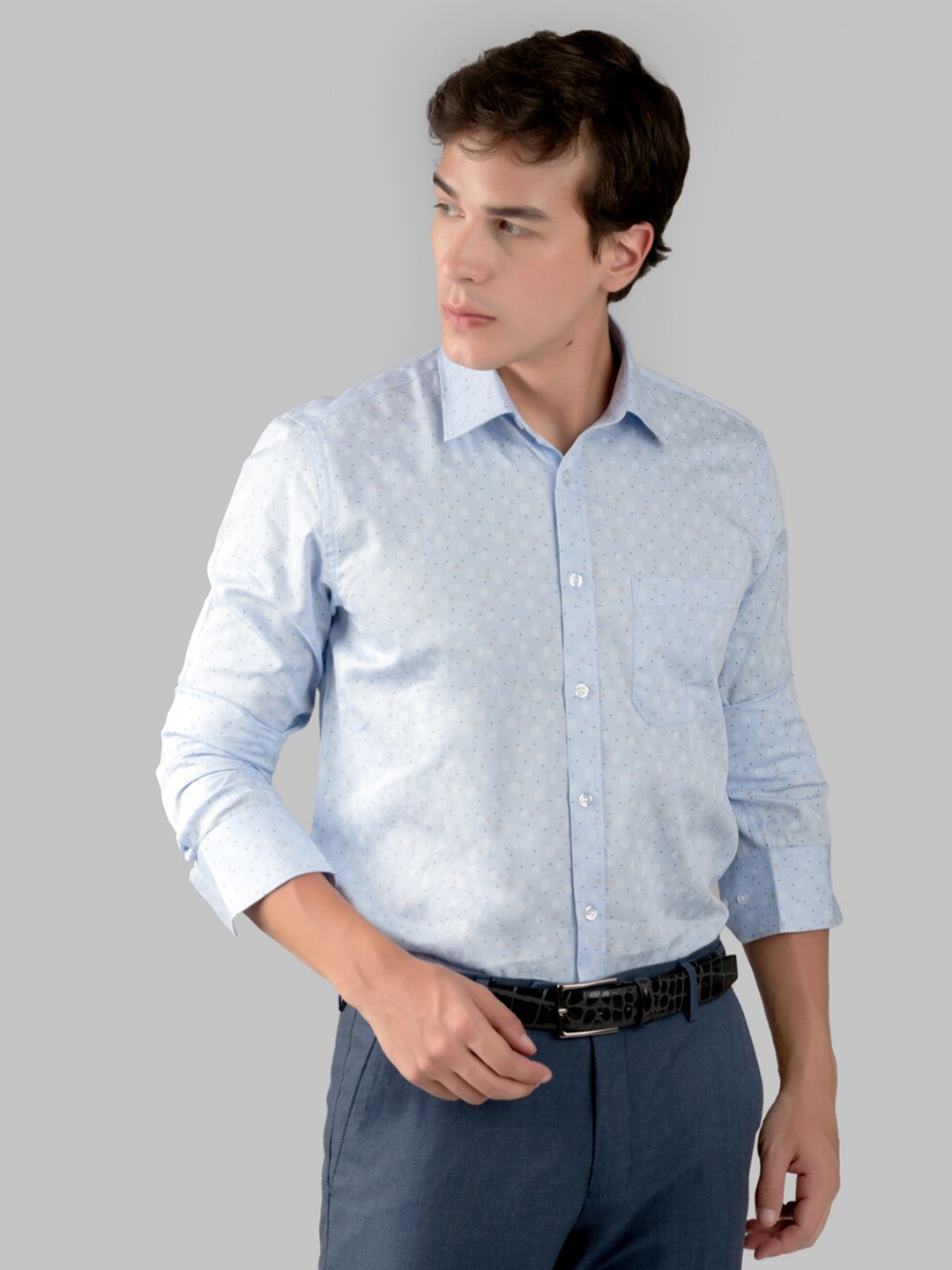 

MUTAQINOTI Comfort Micro Ditsy Opaque Printed Cotton Formal Shirt, Blue