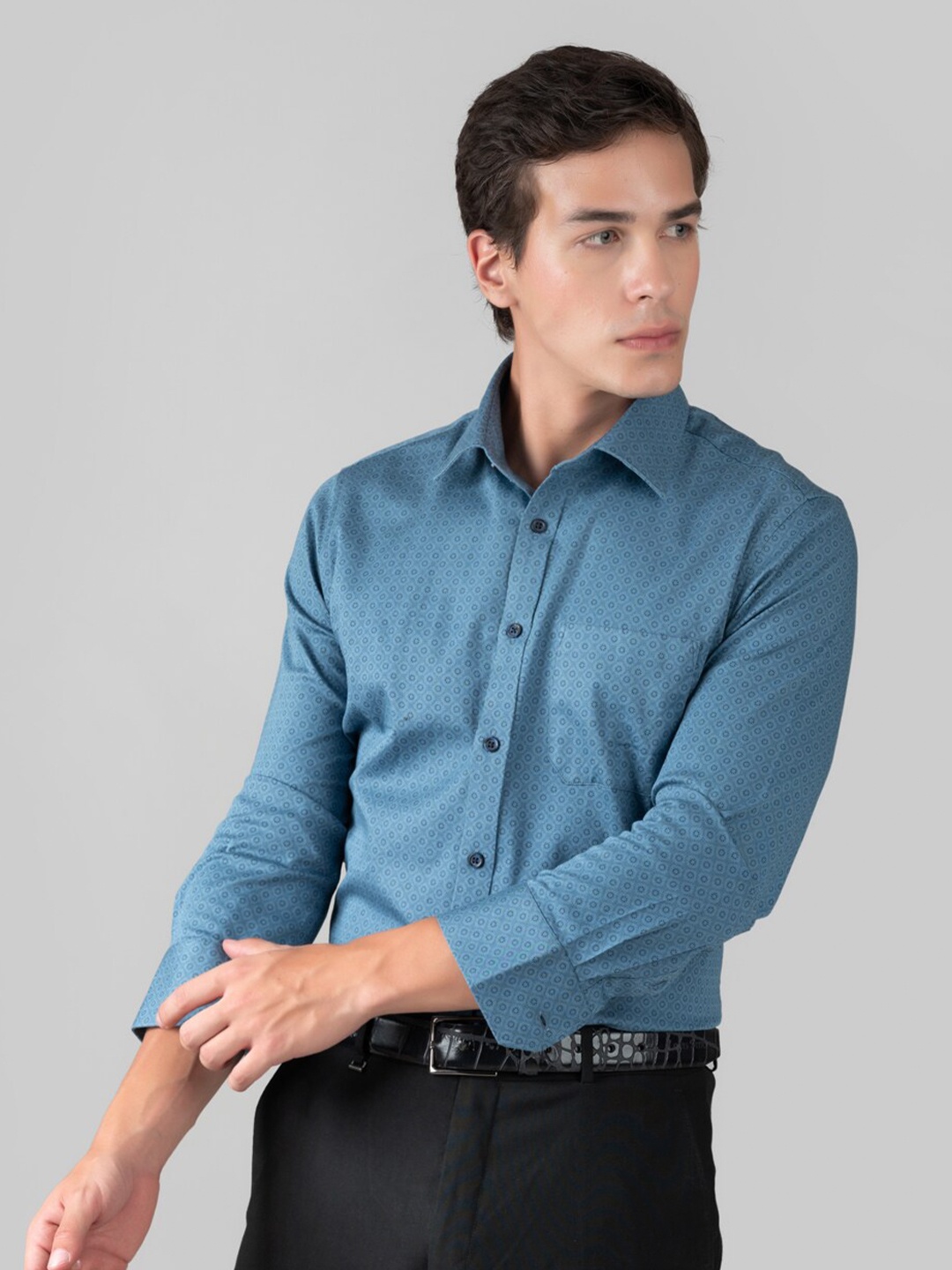 

MUTAQINOTI Comfort Floral Opaque Printed Cotton Formal Shirt, Blue
