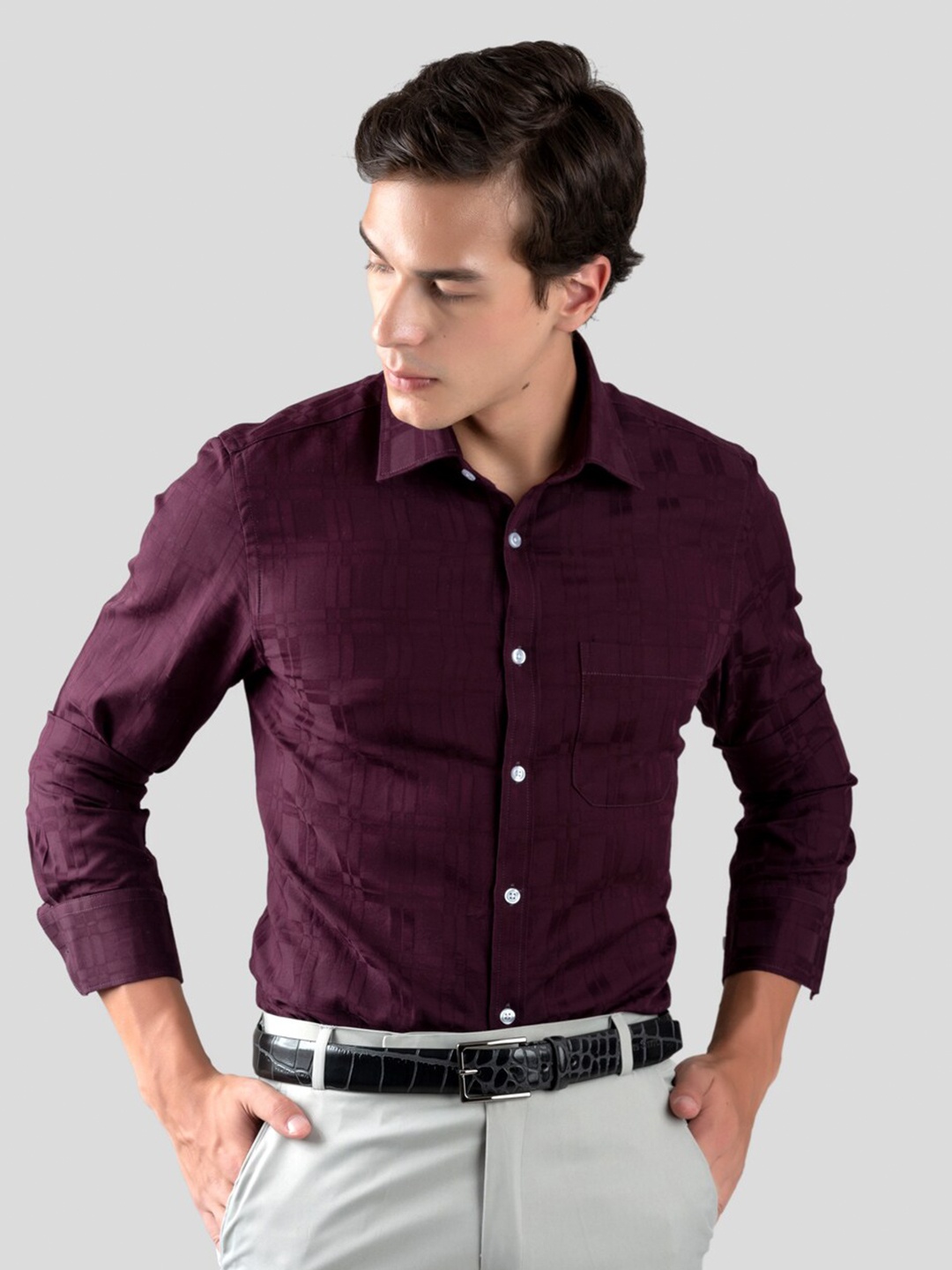 

MUTAQINOTI Comfort Opaque Checked Cotton Formal Shirt, Maroon