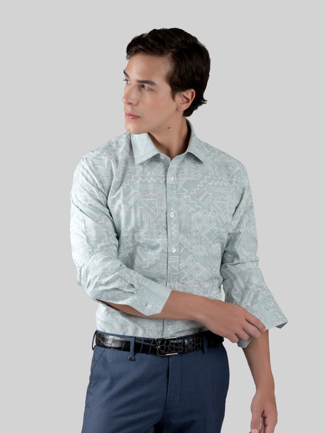 

MUTAQINOTI Comfort Conversational Printed Regular Fit Cotton Formal Shirt, Green