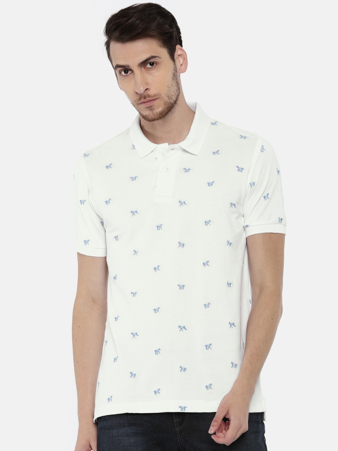 

U.S. Polo Assn. Men White Printed Polo Collar Pure Cotton T-shirt
