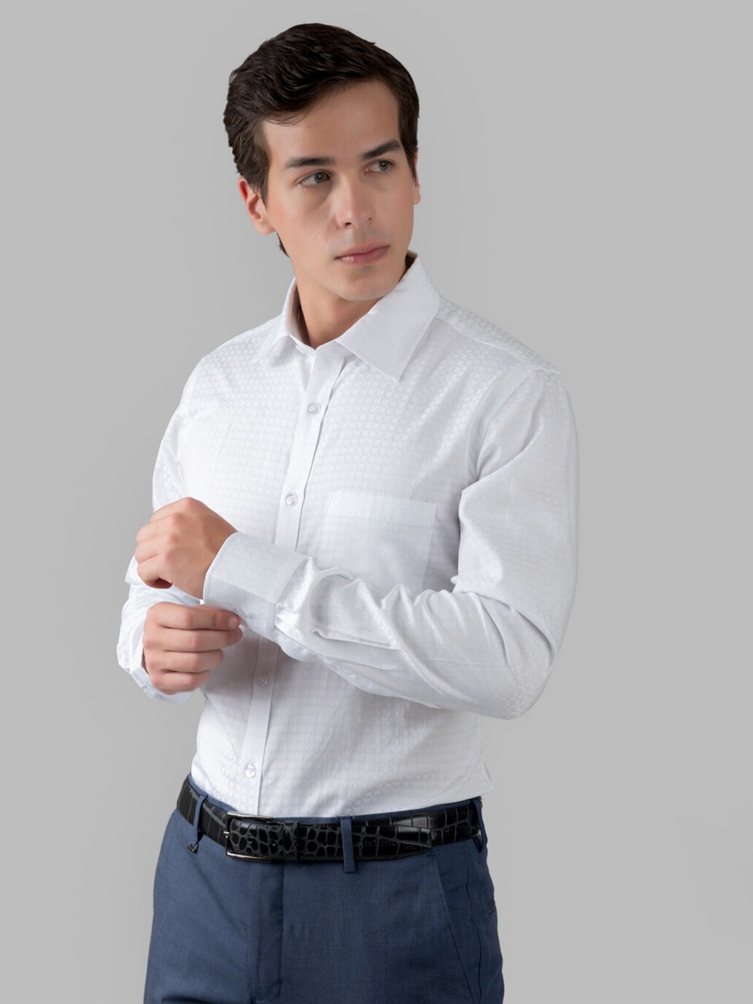 

MUTAQINOTI Micro Ditsy Printed Cotton Comfort Formal Shirt, White