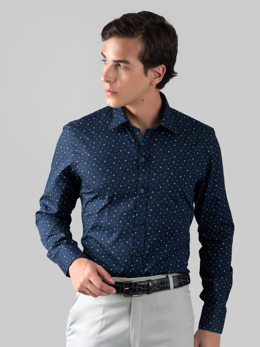 

MUTAQINOTI Comfort Micro Ditsy Printed Formal Shirt, Blue