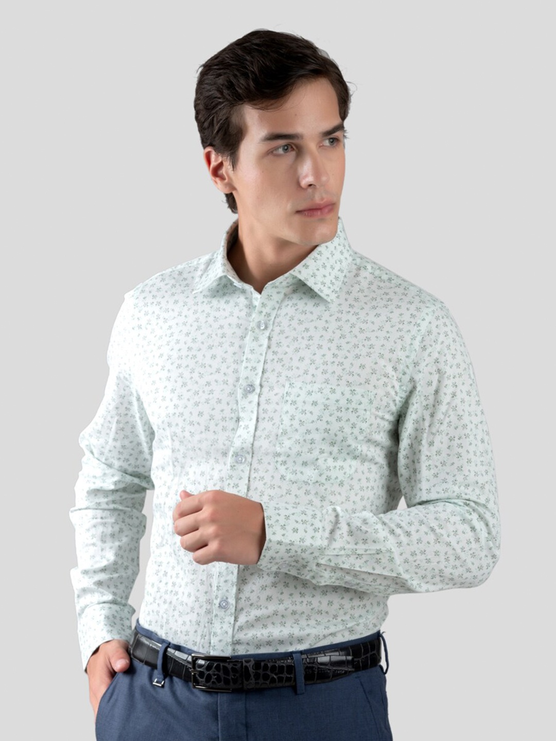 

MUTAQINOTI Comfort Floral Printed Formal Shirt, Green