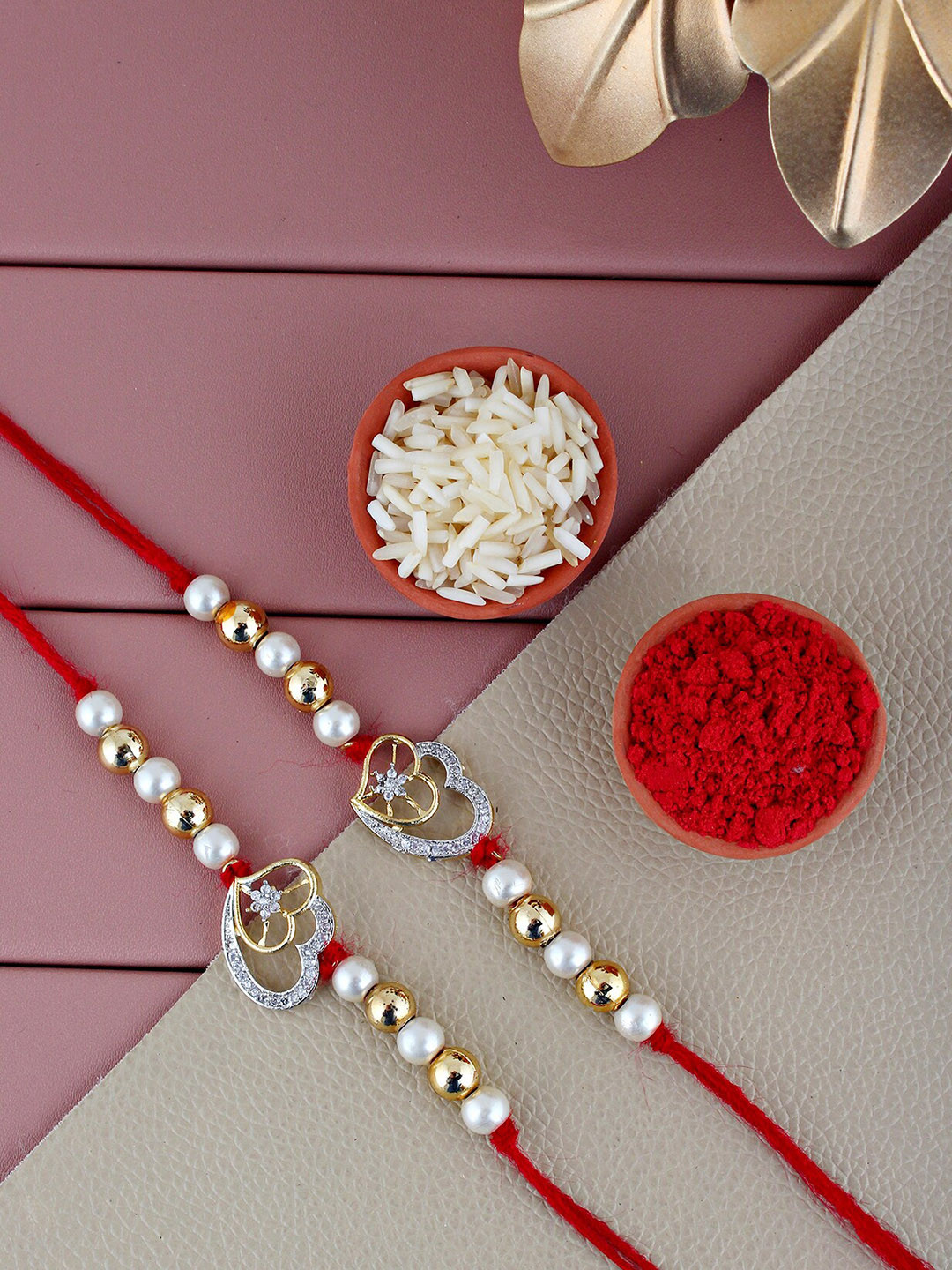 

LUCKY JEWELLERY Set of 2 AD-Studded & Beaded Rakhi, Gold