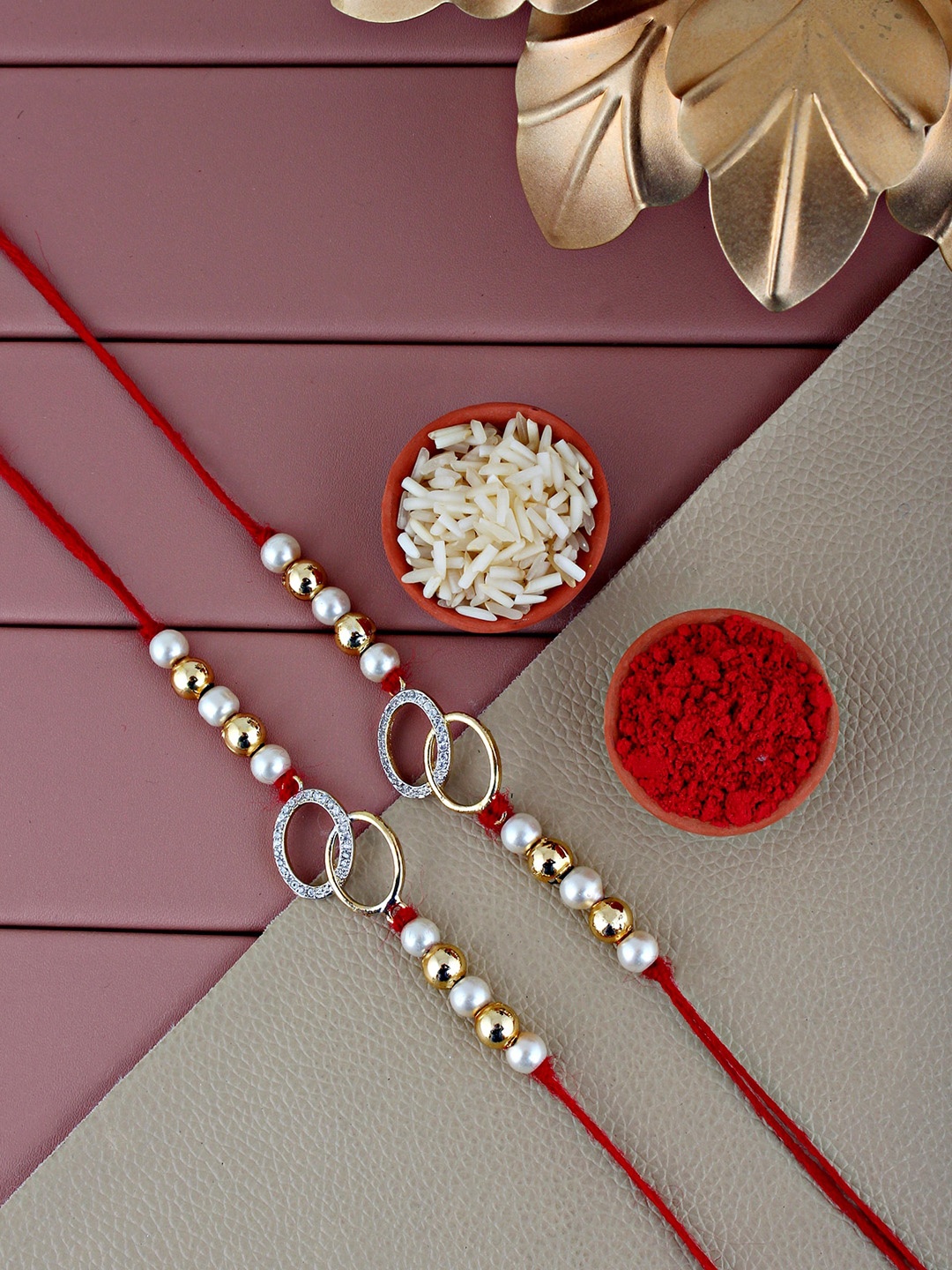 

LUCKY JEWELLERY Men Set Of 2 Gold-Plated AD Studded Rakhis