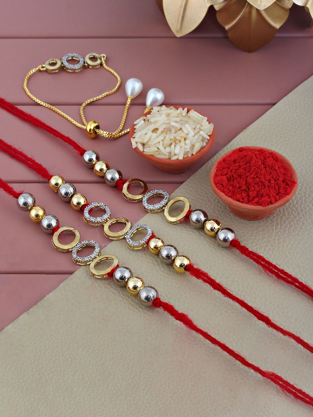 

LUCKY JEWELLERY Men Set Of 3 Gold-Plated AD Studded Rakhis