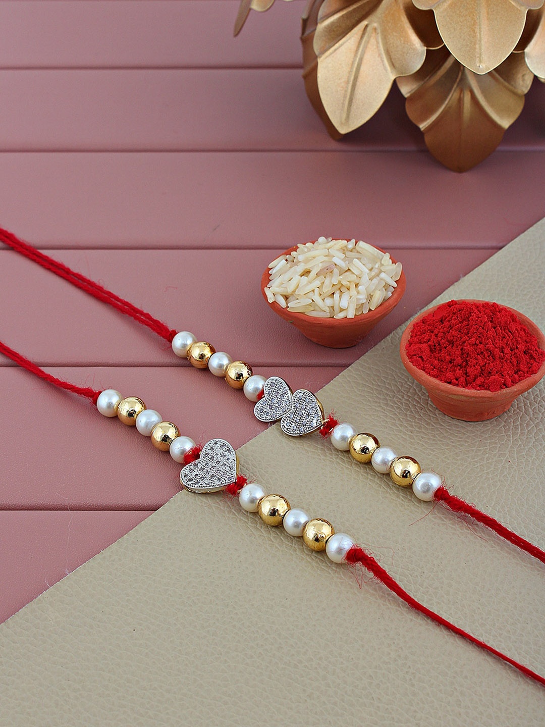 

LUCKY JEWELLERY Men Set Of 2 Gold-Plated AD Studded Rakhis