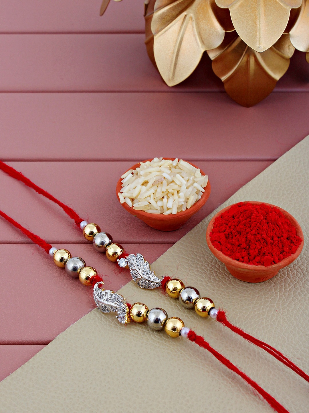 

LUCKY JEWELLERY Men Set Of 2 Gold-Plated AD Studded Rakhis