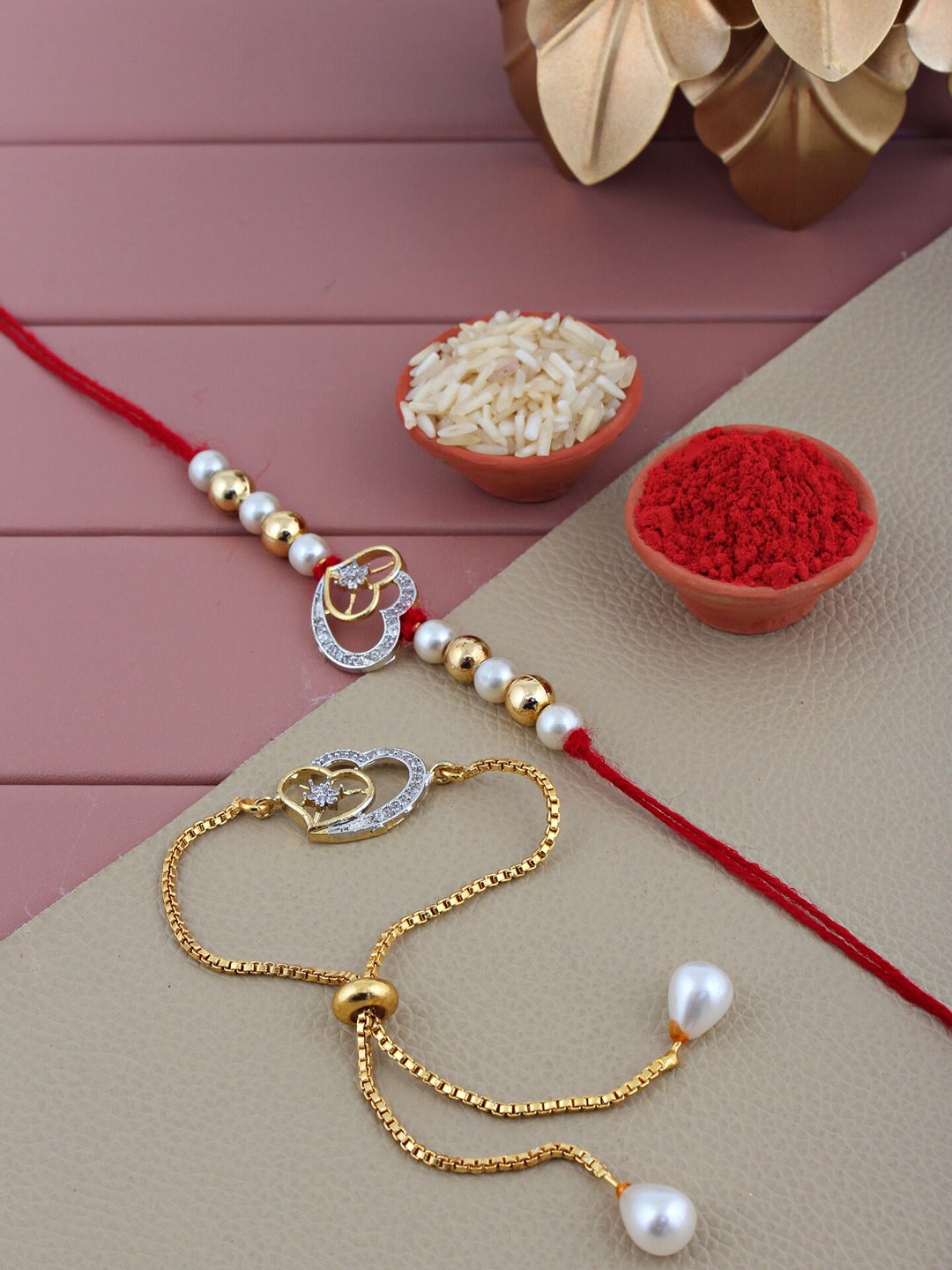 

LUCKY JEWELLERY Set Of 2 Gold-Plated AD Studded Rakhis