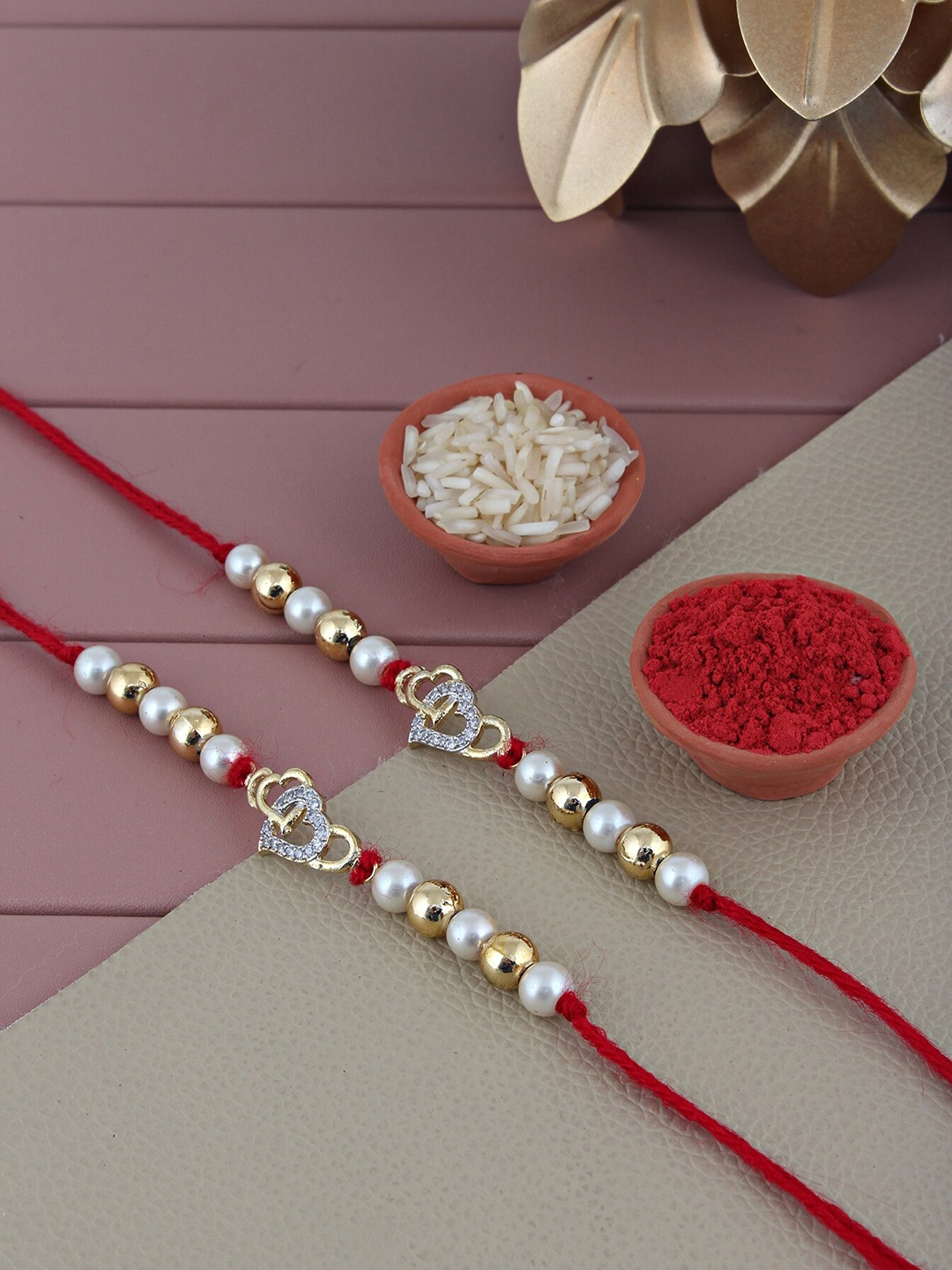 

LUCKY JEWELLERY Set of 2 Gold-Plated AD Studded Thread Rakhi