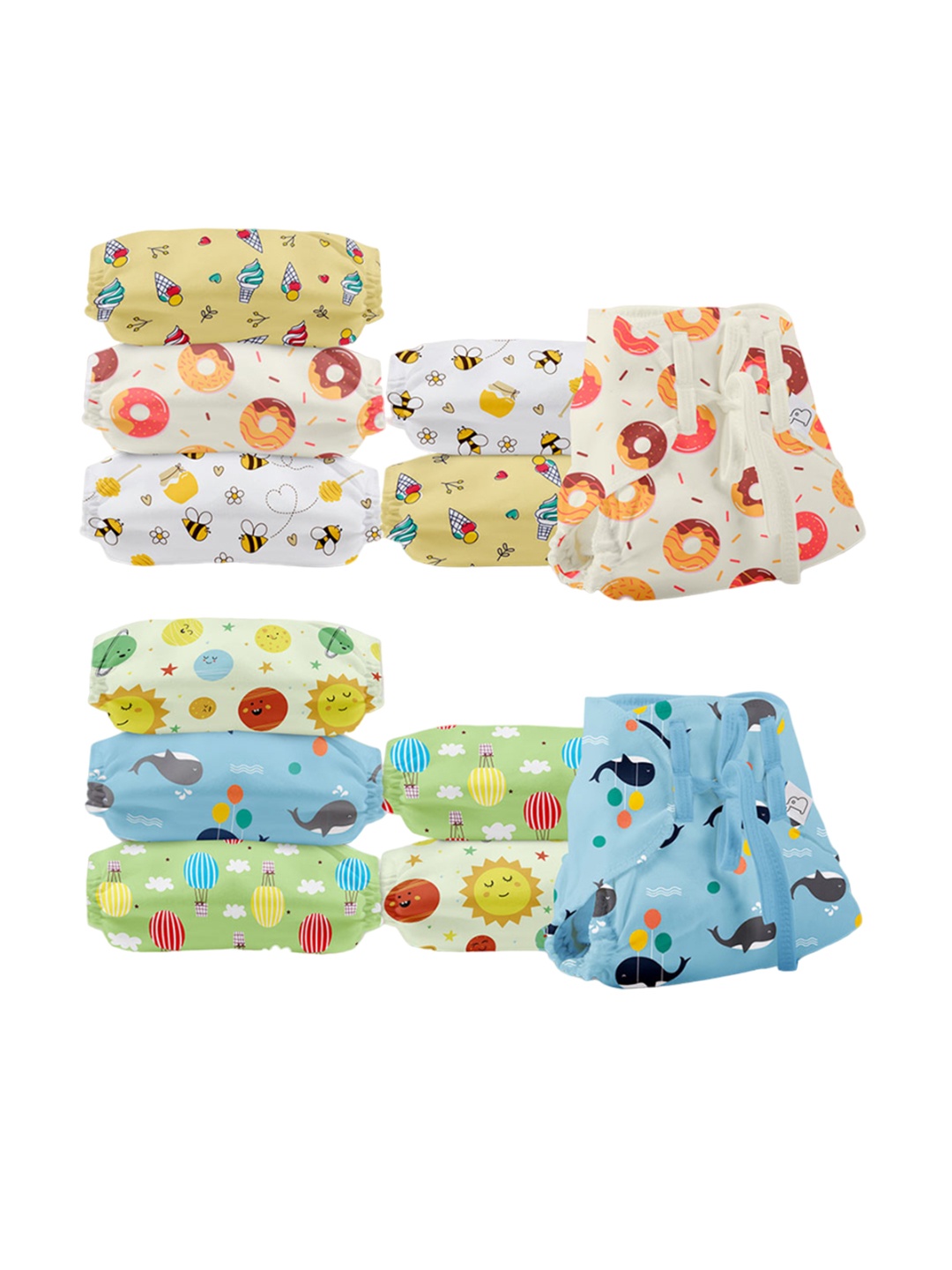 

SuperBottoms Infants Set Of 12 Printed Dry Feel Langot Nappies, Multi