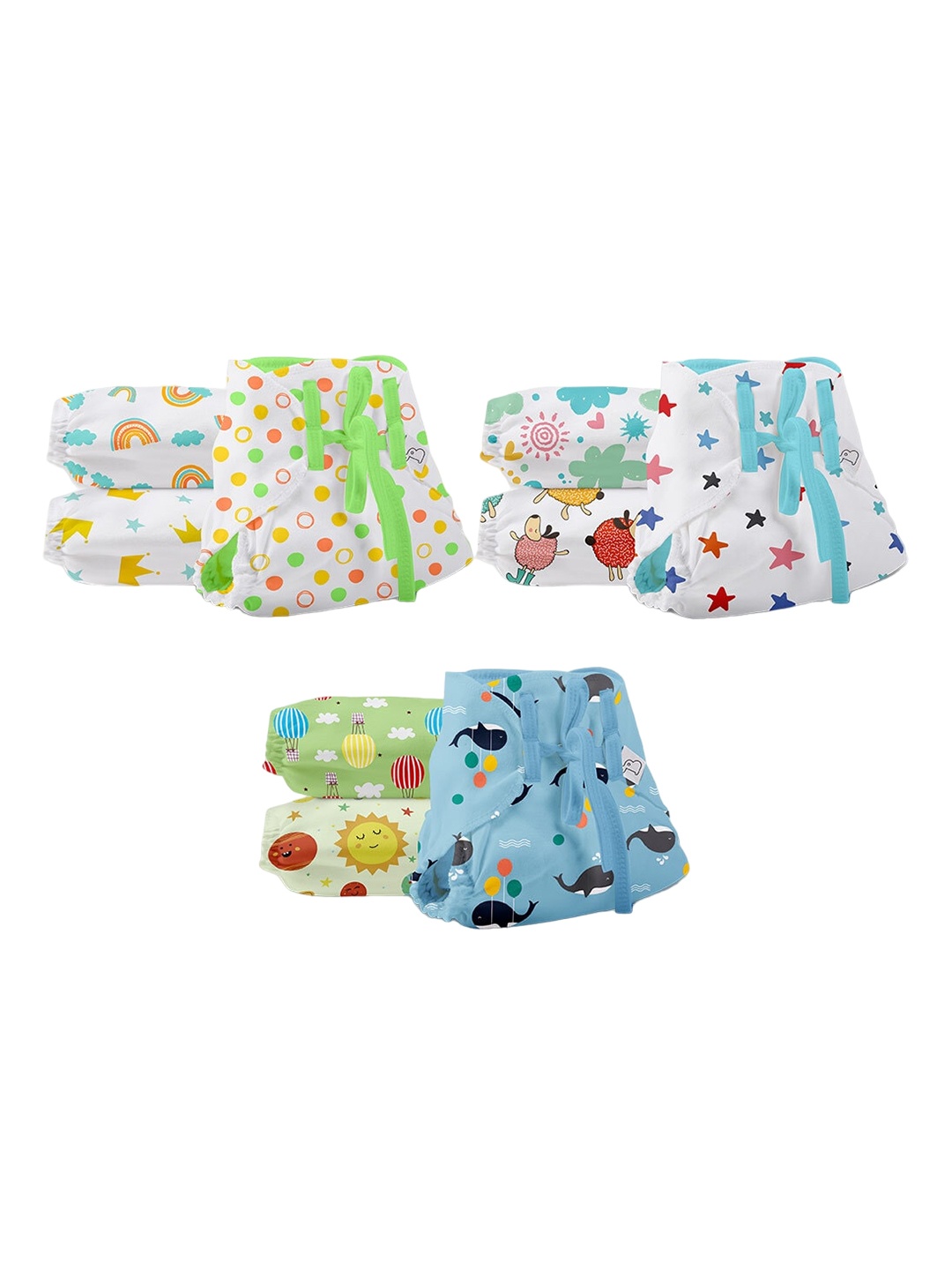 

SuperBottoms Infants Set Of 9 Printed Dry Feel Langot Nappies, White