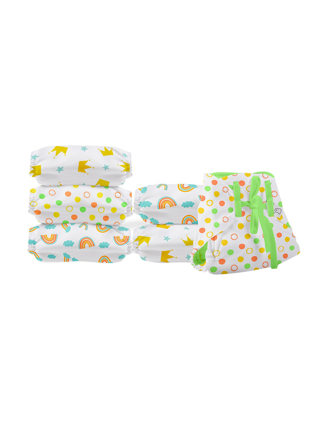 

SuperBottoms Infants Set Of 6 Printed Dry Feel Langot Nappies, White