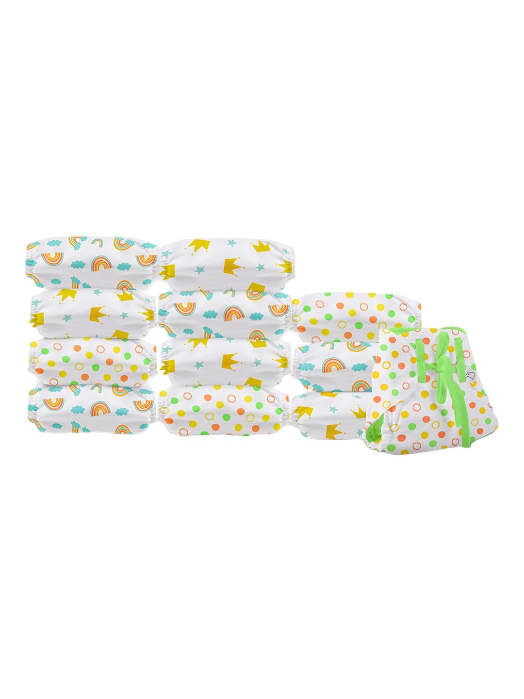 

SuperBottoms Infants Set Of 12 Printed Dry Feel Langot Nappies, White