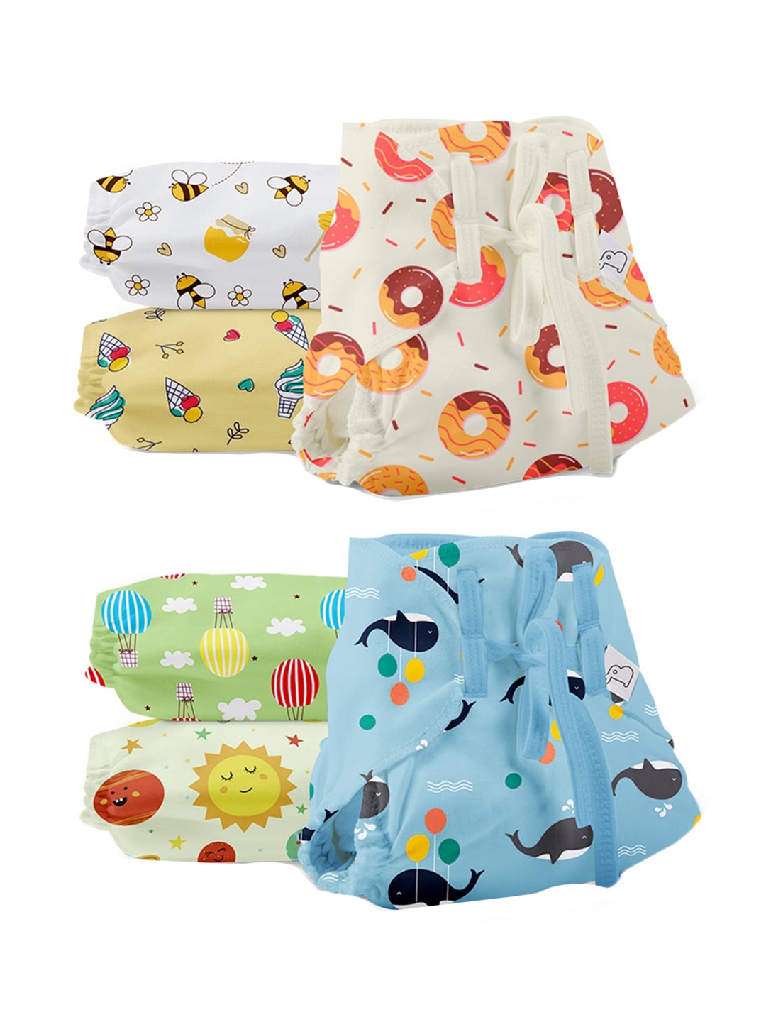 

SuperBottoms Infants Set Of 6 Printed Dry Feel Langot Nappies, White