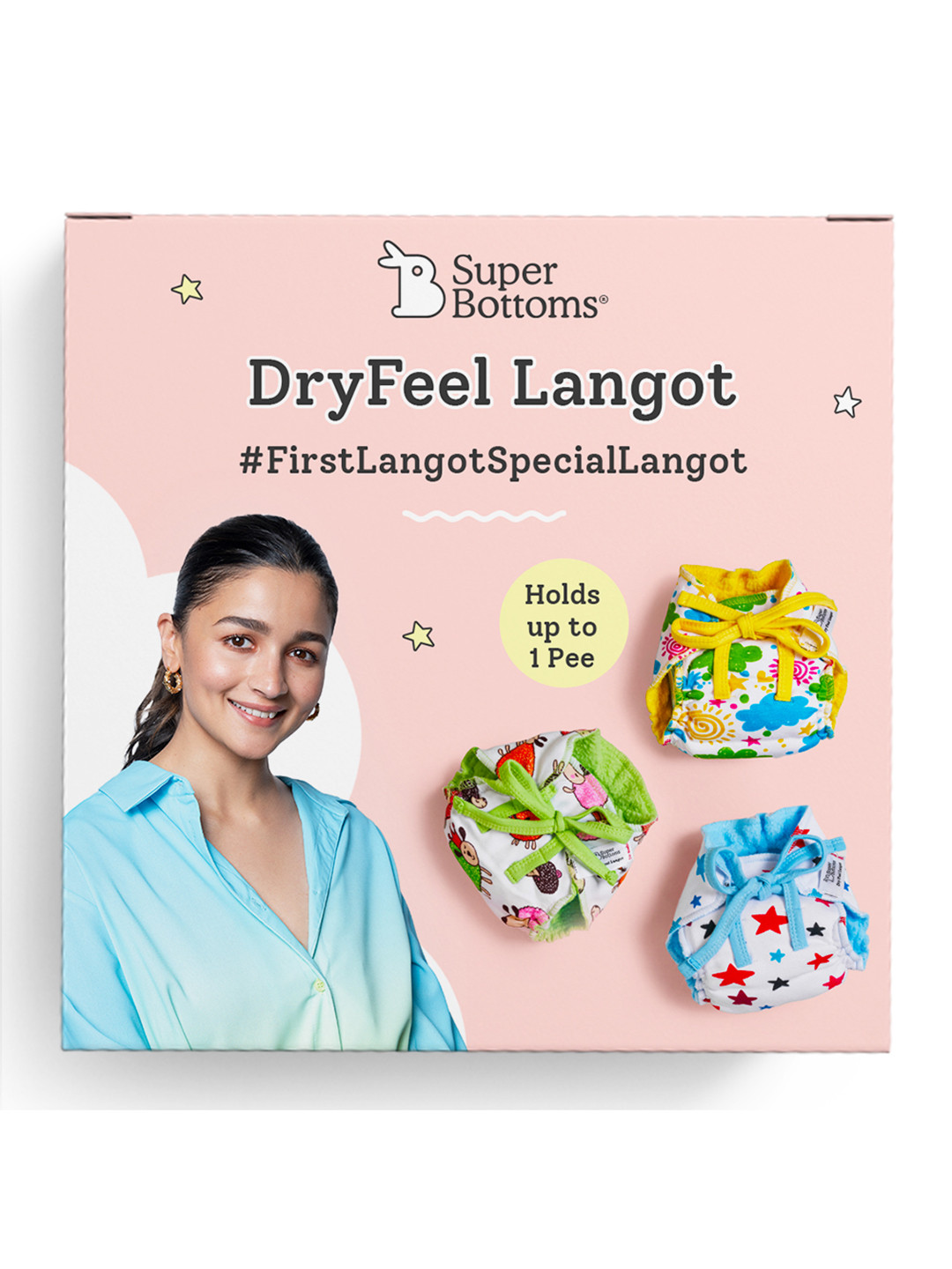 

SuperBottoms Infants Set Of 3 Printed Dry Feel Langot Nappies, White