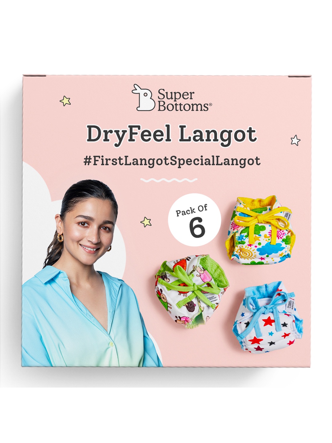 

SuperBottoms Infants Set Of 6 Printed Dry Feel Langot Nappies, White