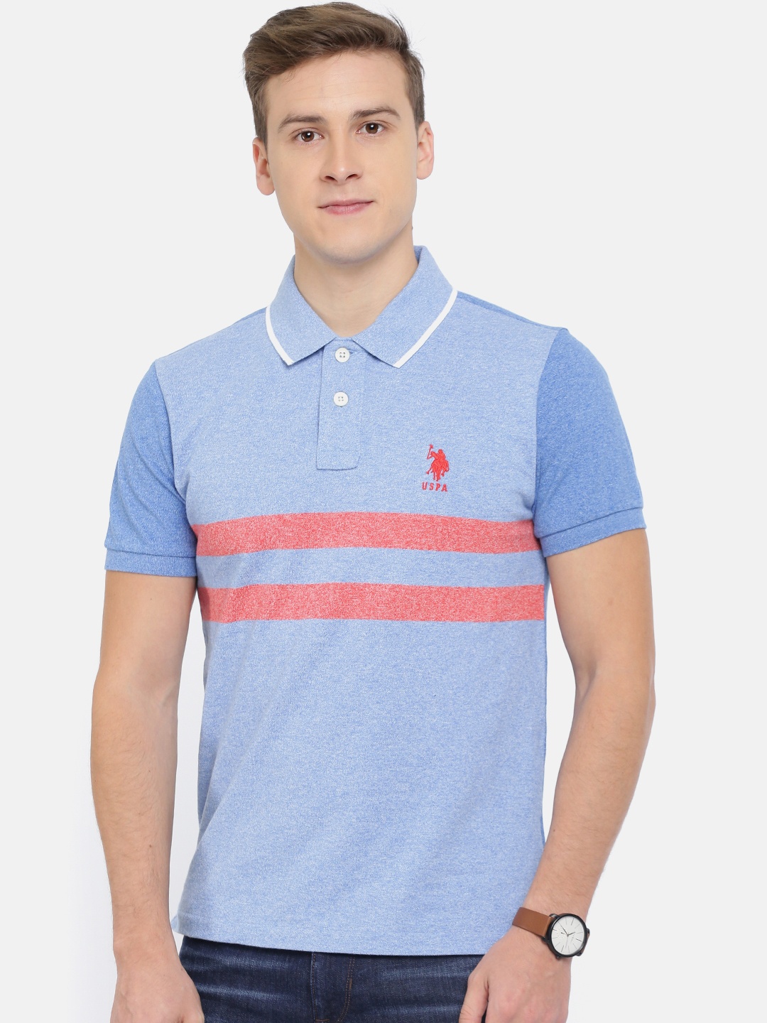 

U.S. Polo Assn. Men Blue Striped Polo Pure Cotton T-shirt