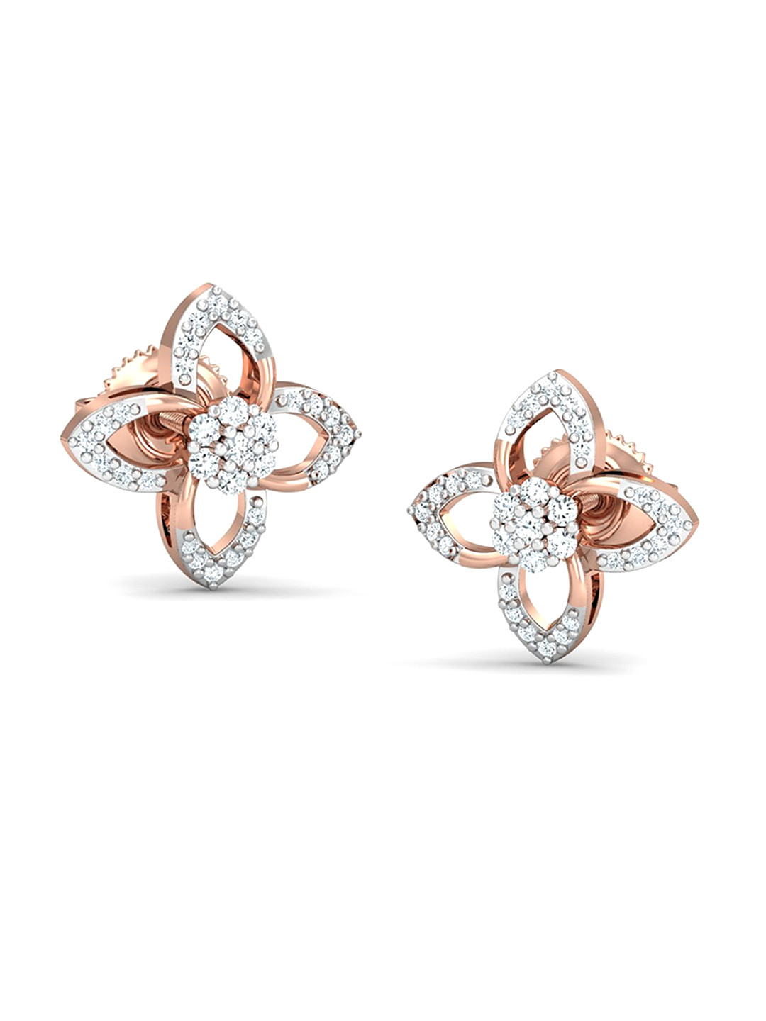 

KUBERBOX Fluxo 18KT Rose Gold Diamond-Studded Stud Earrings-3.59gm