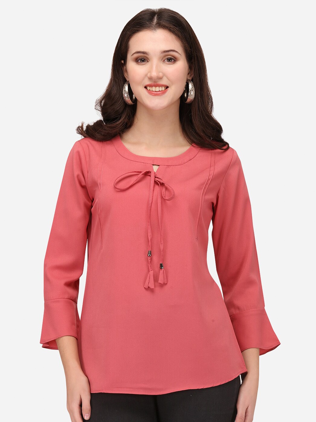 

Prettify Keyhole Neck Regular Top, Pink