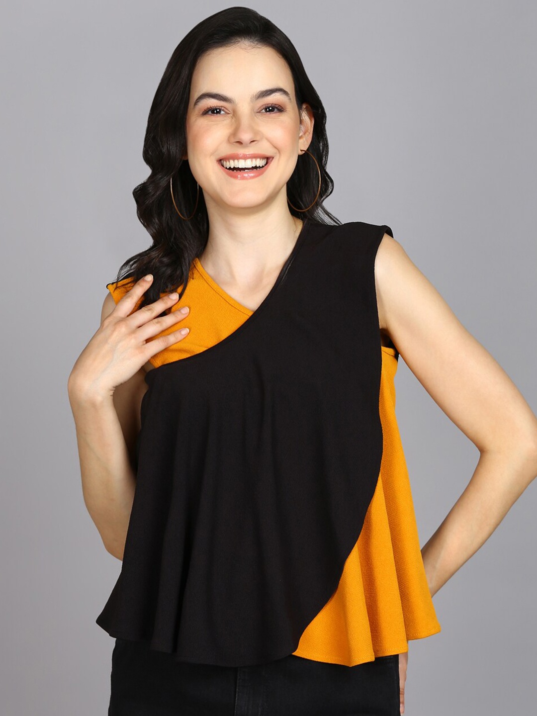 

Prettify Colourblocked Sleeveless A-Line Top, Black