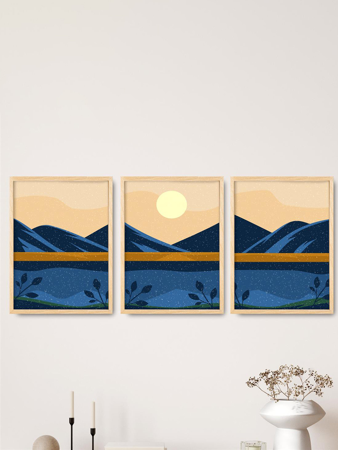

SAF Blue & Beige 3 Pieces Modern Wall Art
