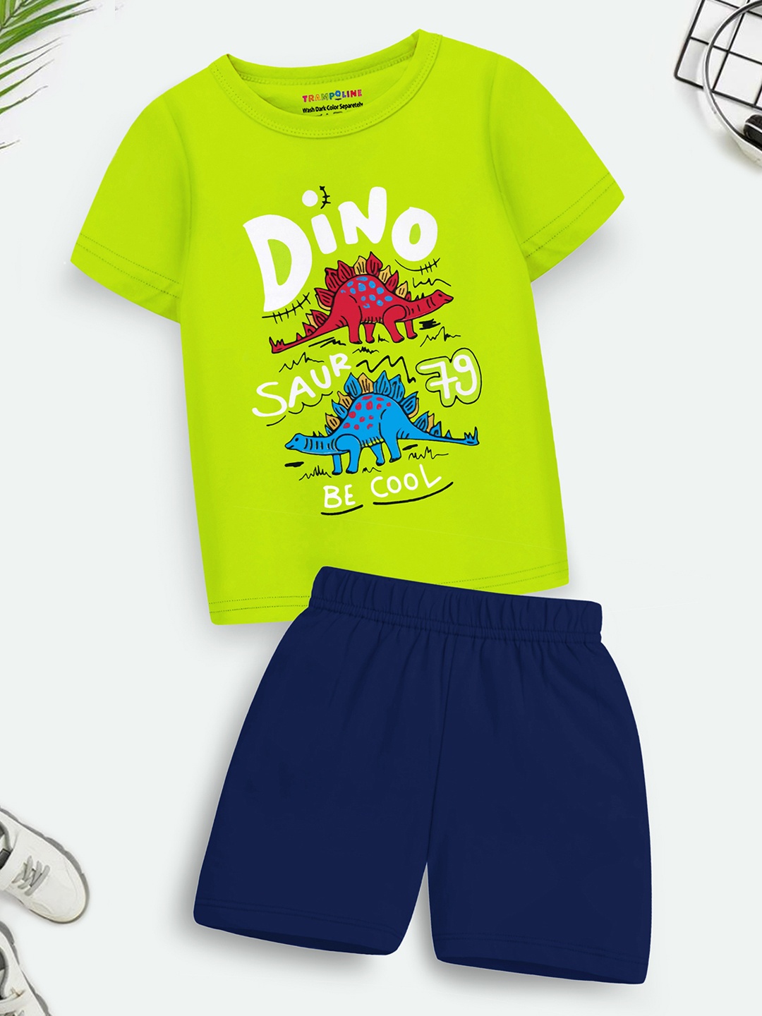 

Trampoline Kids Printed T-shirt with Shorts, Lime green