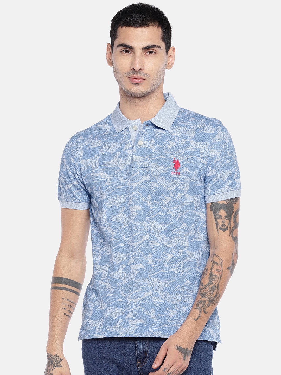 

U.S. Polo Assn. Men Blue Printed Polo Collar T-shirt