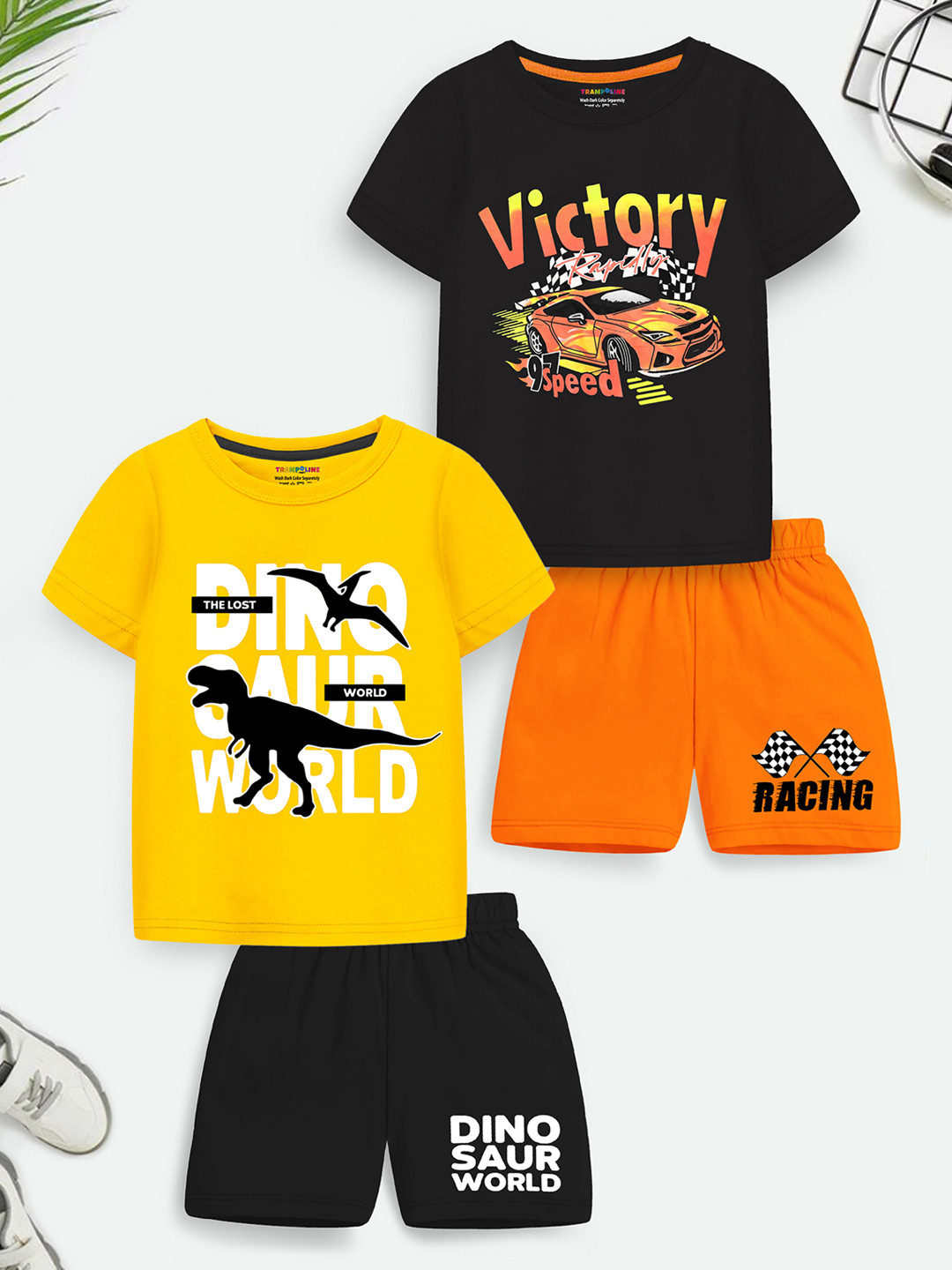 

Trampoline Kids Pack Of 2 Printed T-Shirt With Shorts, Black