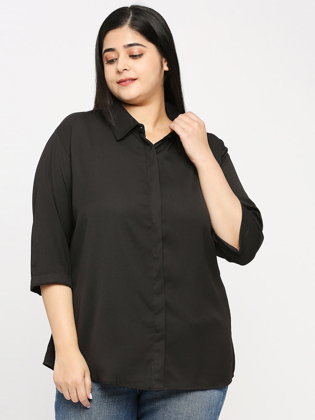 

Style Quotient Plus Size Black Smart Formal Shirt