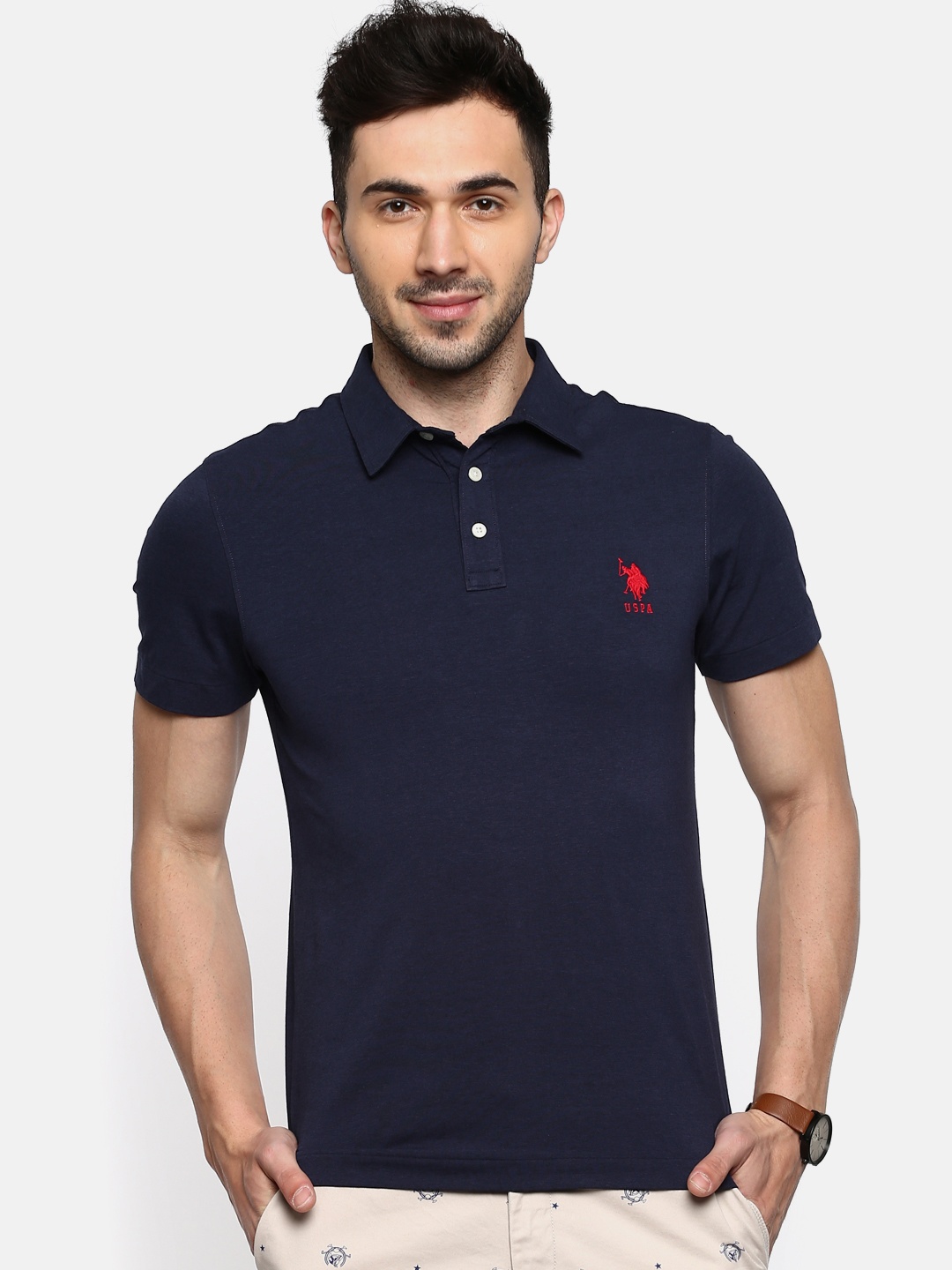 

U.S. Polo Assn. Men Navy Solid Polo Collar T-shirt, Navy blue