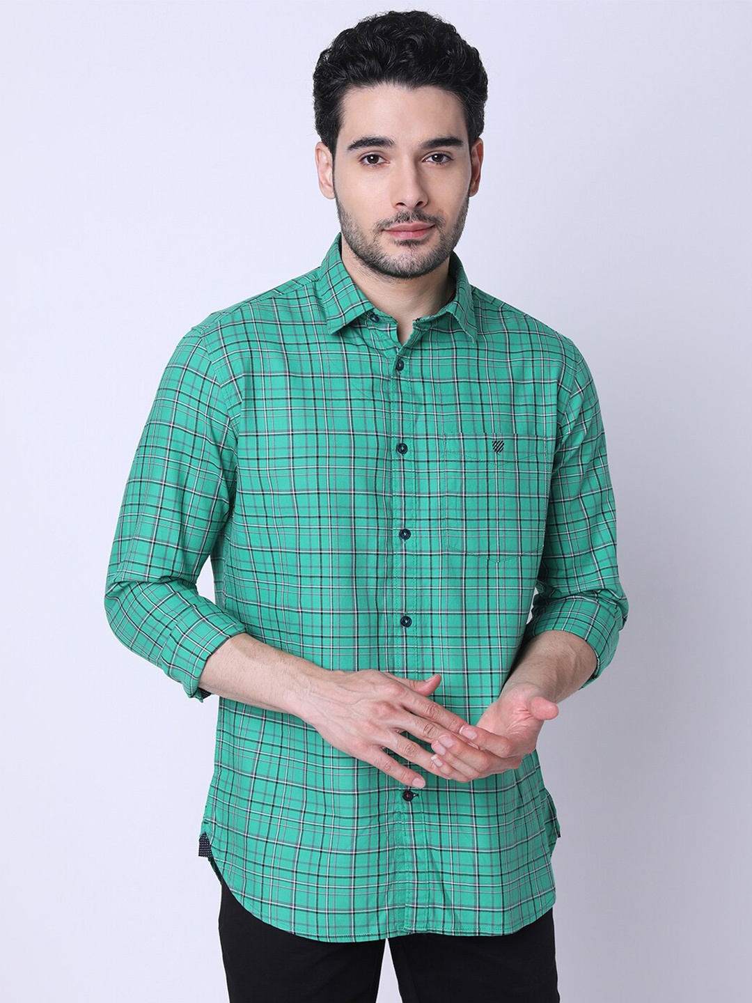 

J Hampstead Classic Slim Fit Opaque Checked Cotton Shirt, Green