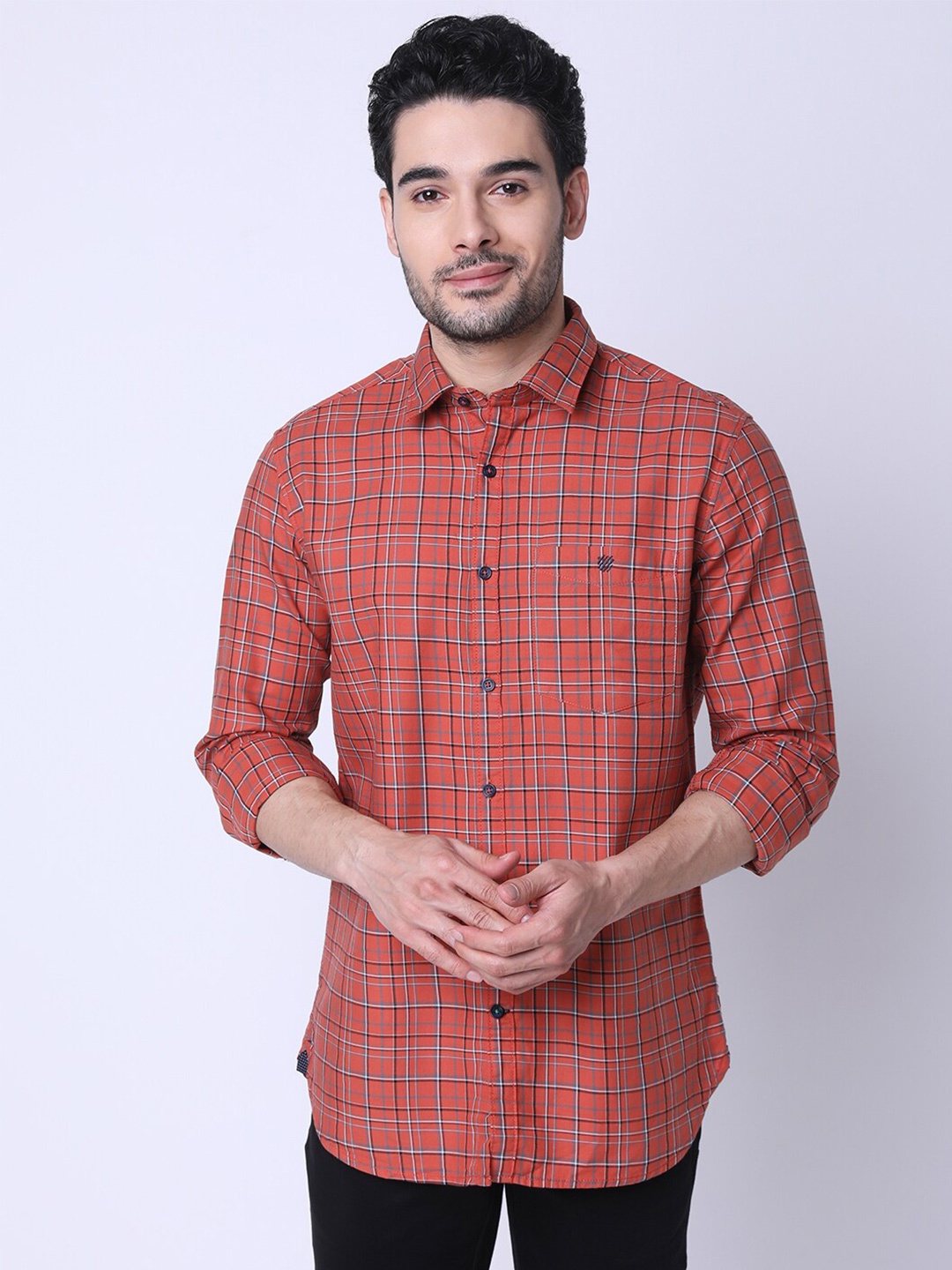 

J Hampstead Classic Checked Slim Fit Shirt, Coral
