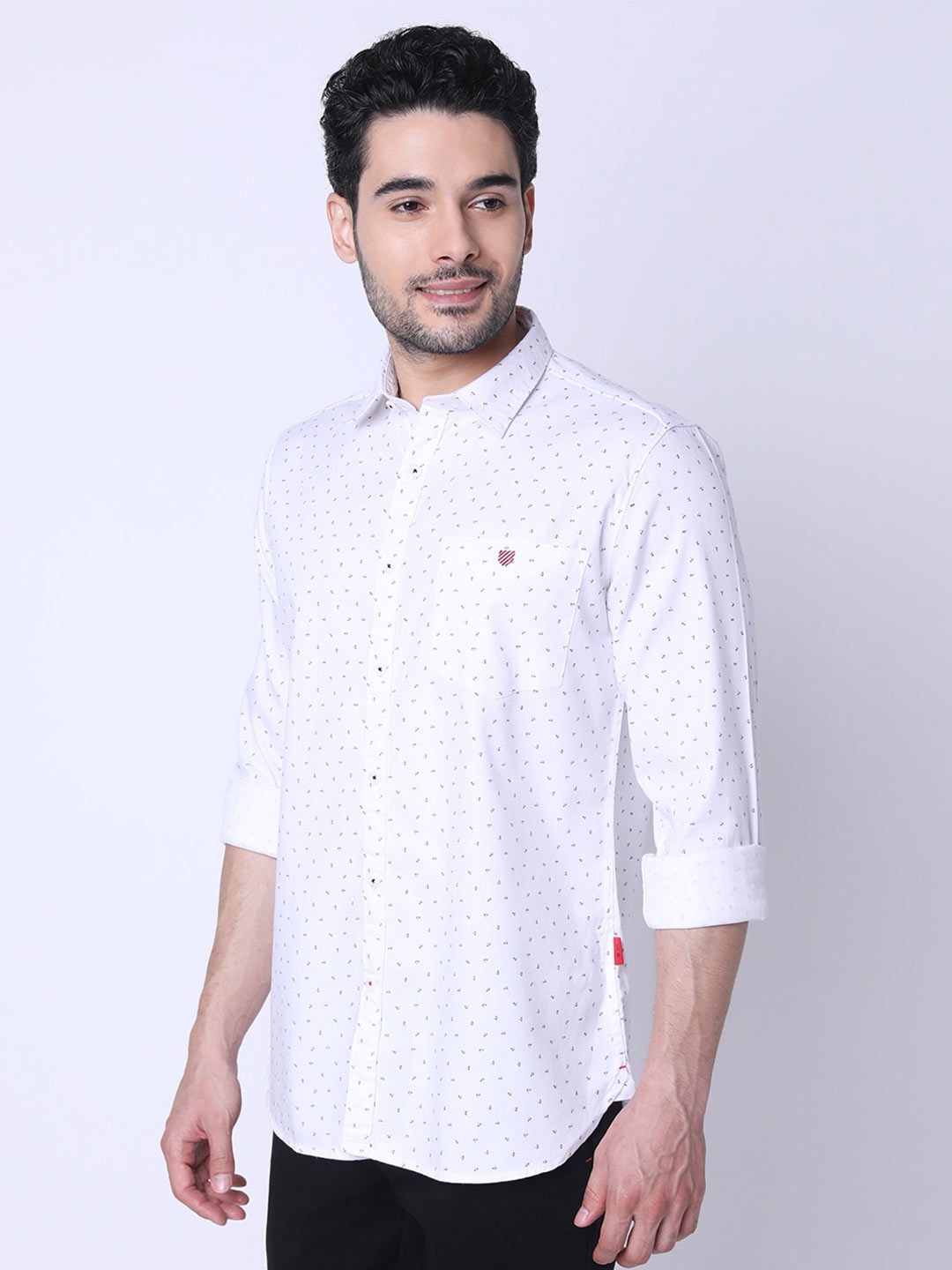 

J Hampstead Micro Ditsy Printed Classic Slim Fit Cotton Shirt, White