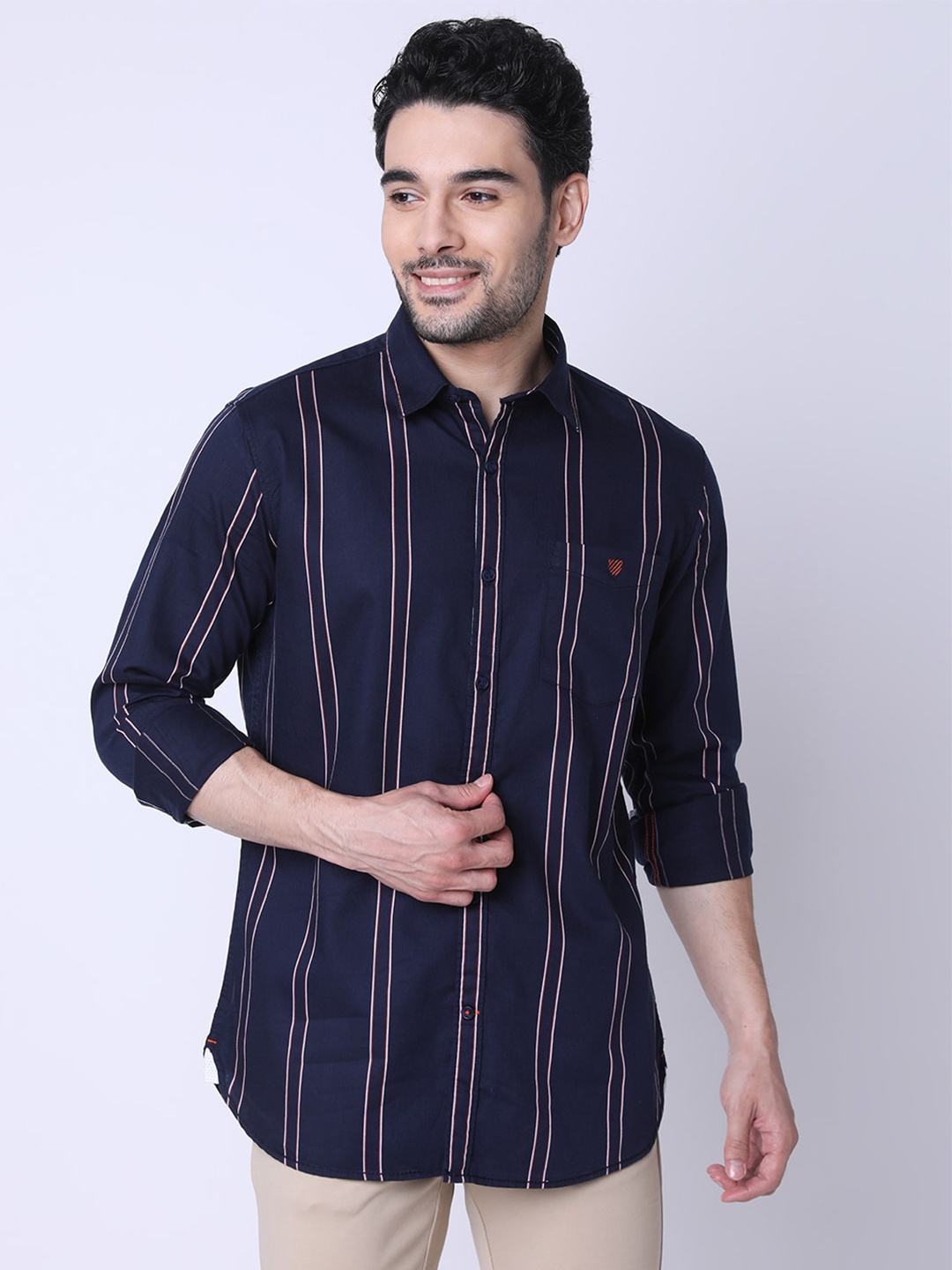

J Hampstead Striped Spread Collar Regular Fit Shirt, Navy blue