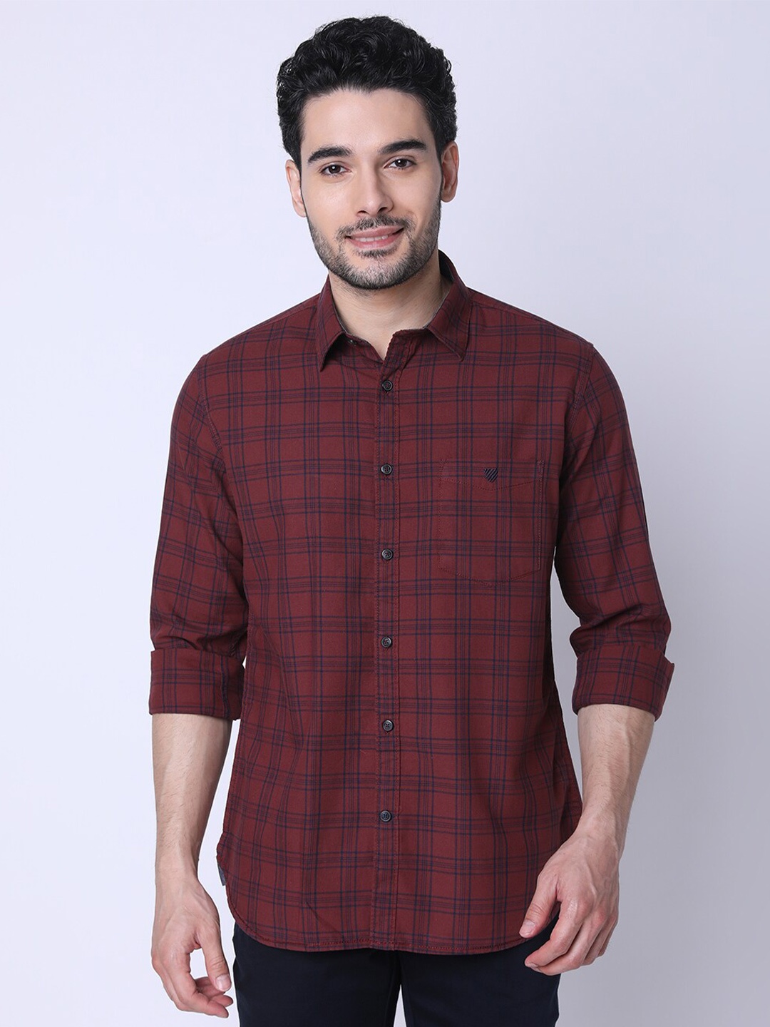 

J Hampstead Classic Checked Slim Fit Shirt, Maroon