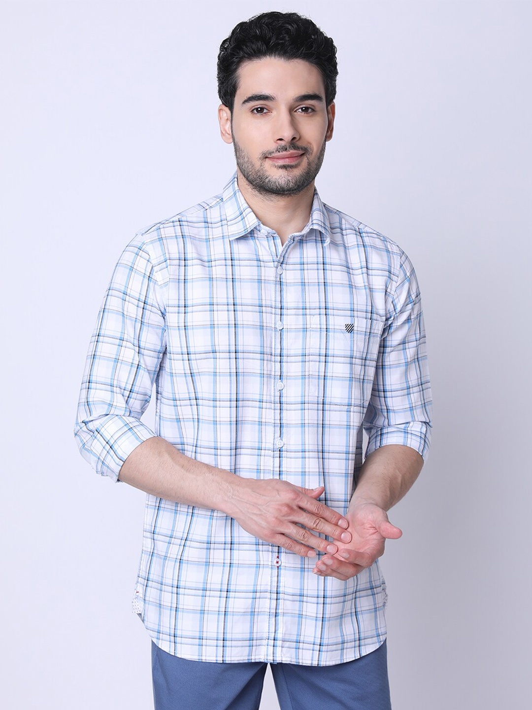 

J Hampstead Classic Checked Printed Slim Fit Cotton Shirt, White