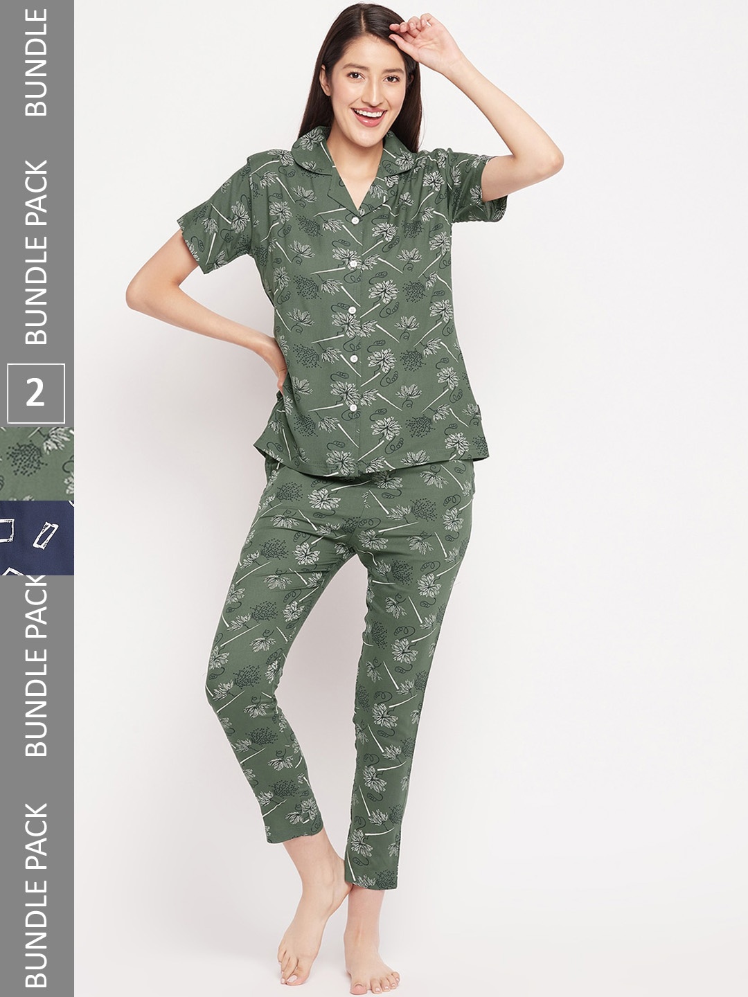

FirstKrush Pack Of 2 Geometric Printed Pure Cotton Night suit, Blue