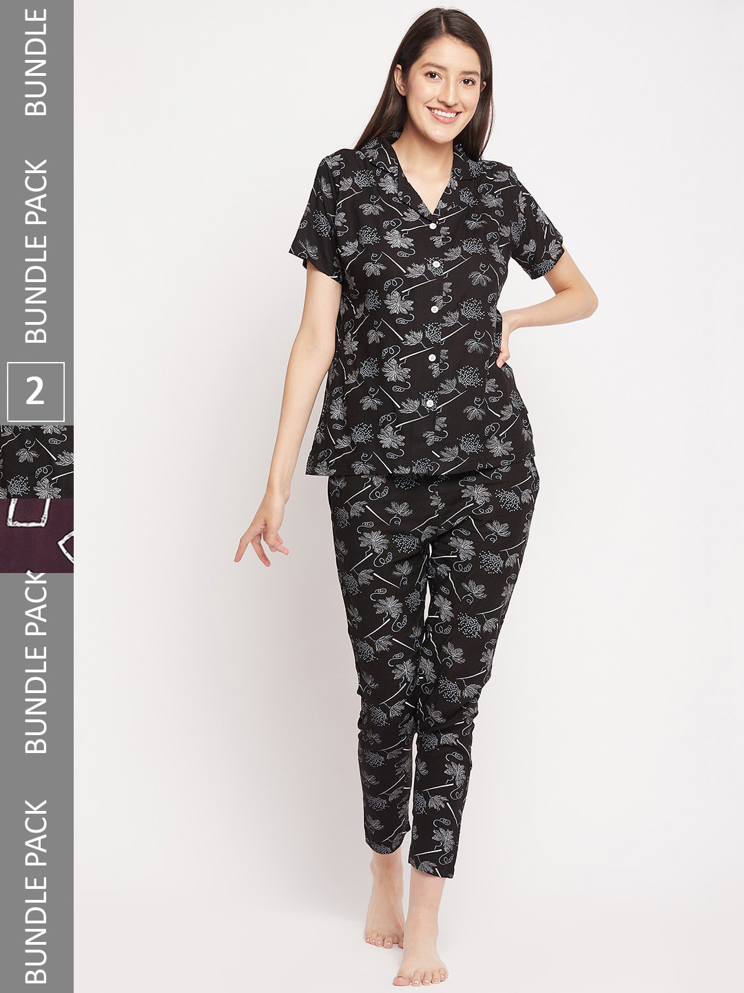 

FirstKrush Pack Of 2 Printed Pure Cotton Night suit, Black
