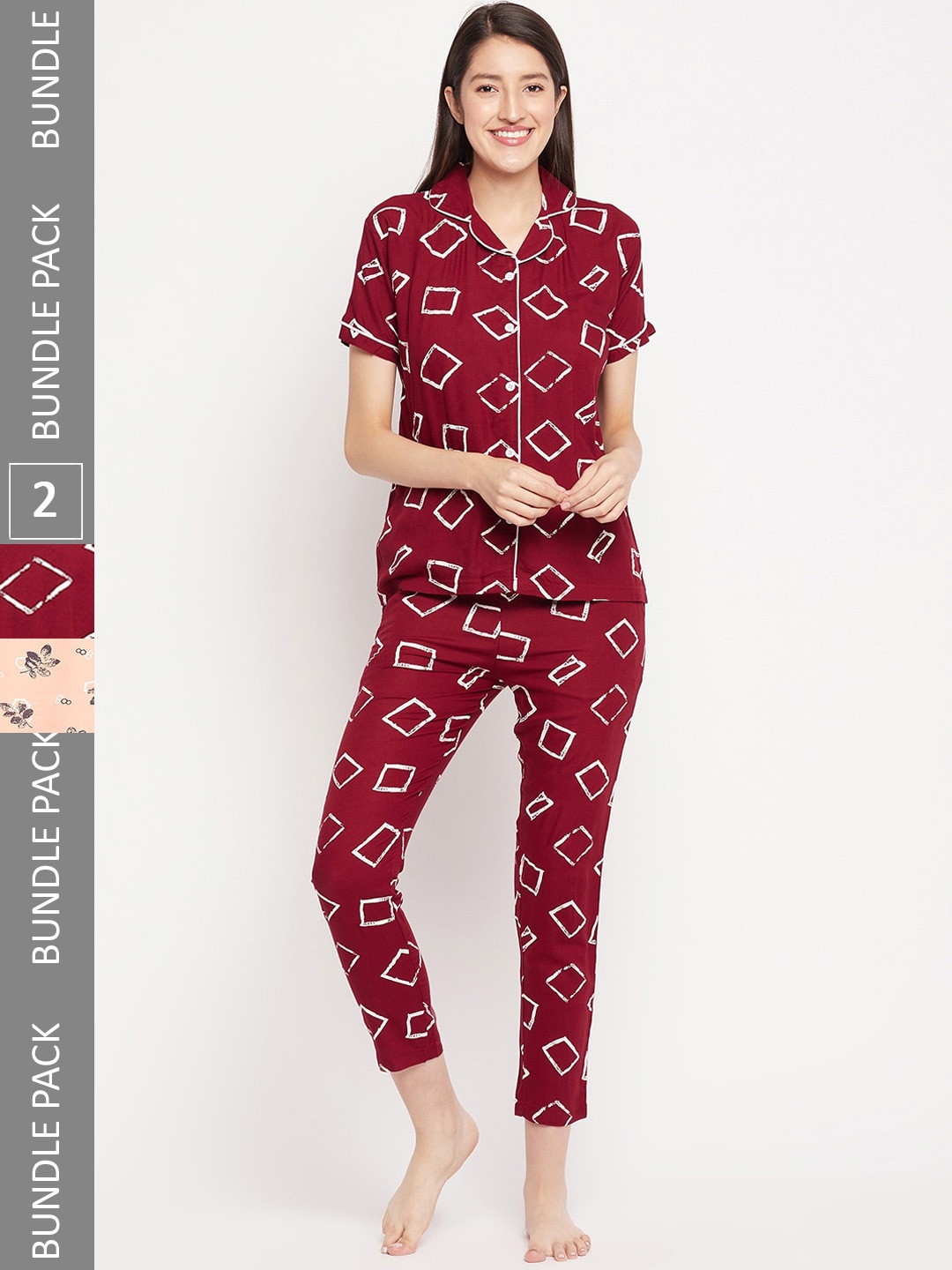 

FirstKrush Pack Of 2 Printed Pure Cotton Night suits, Maroon