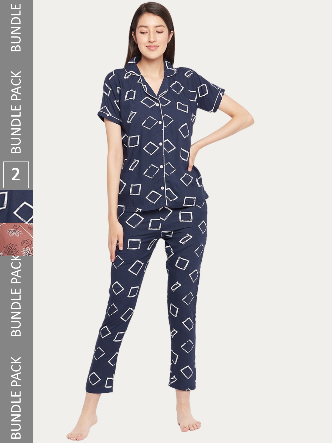 

FirstKrush Pack Of 2 Geometric Printed Pure Cotton Night suit, Blue