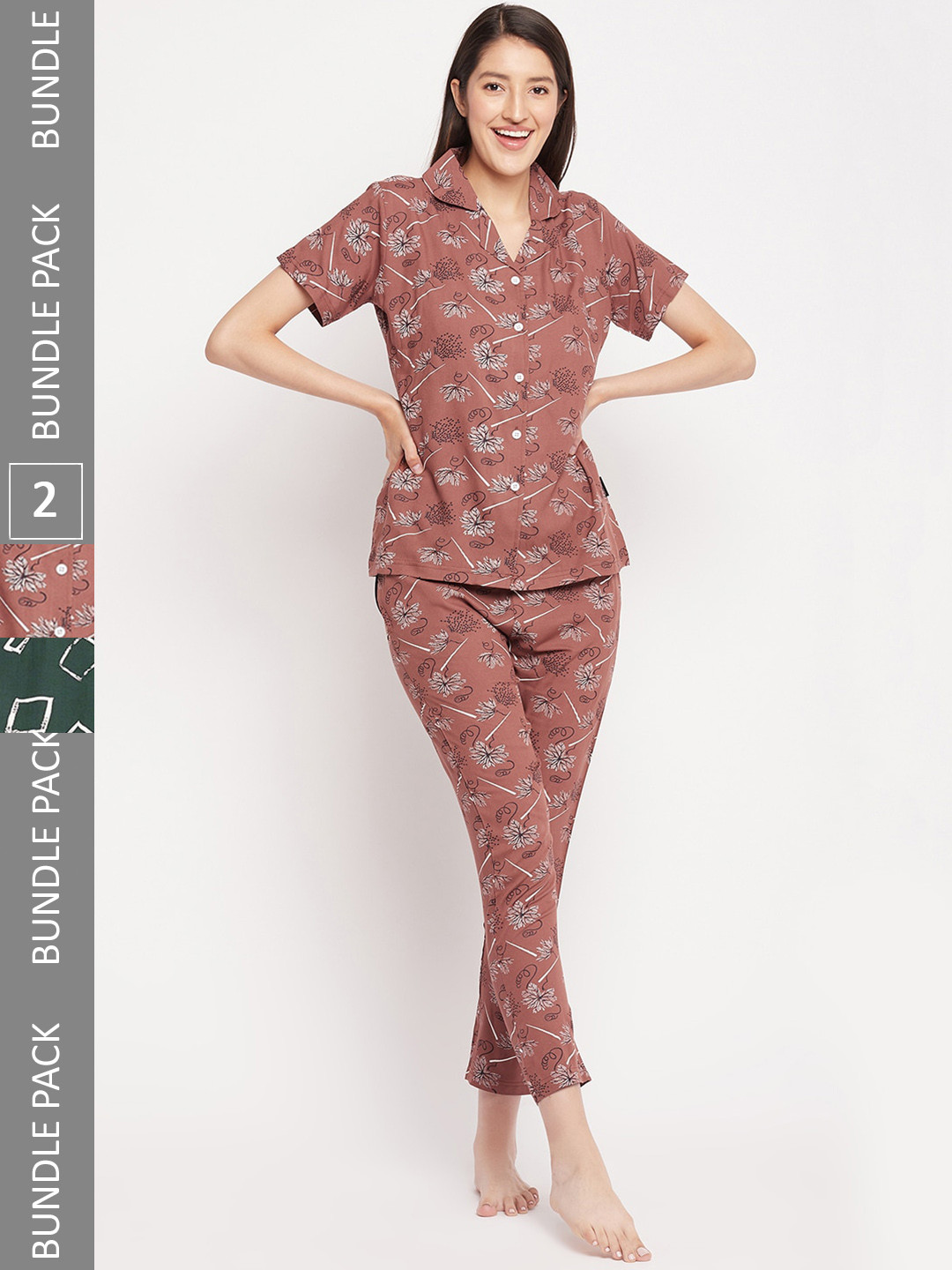 

FirstKrush Pack Of 2 Printed Pure Cotton Night suits, Brown
