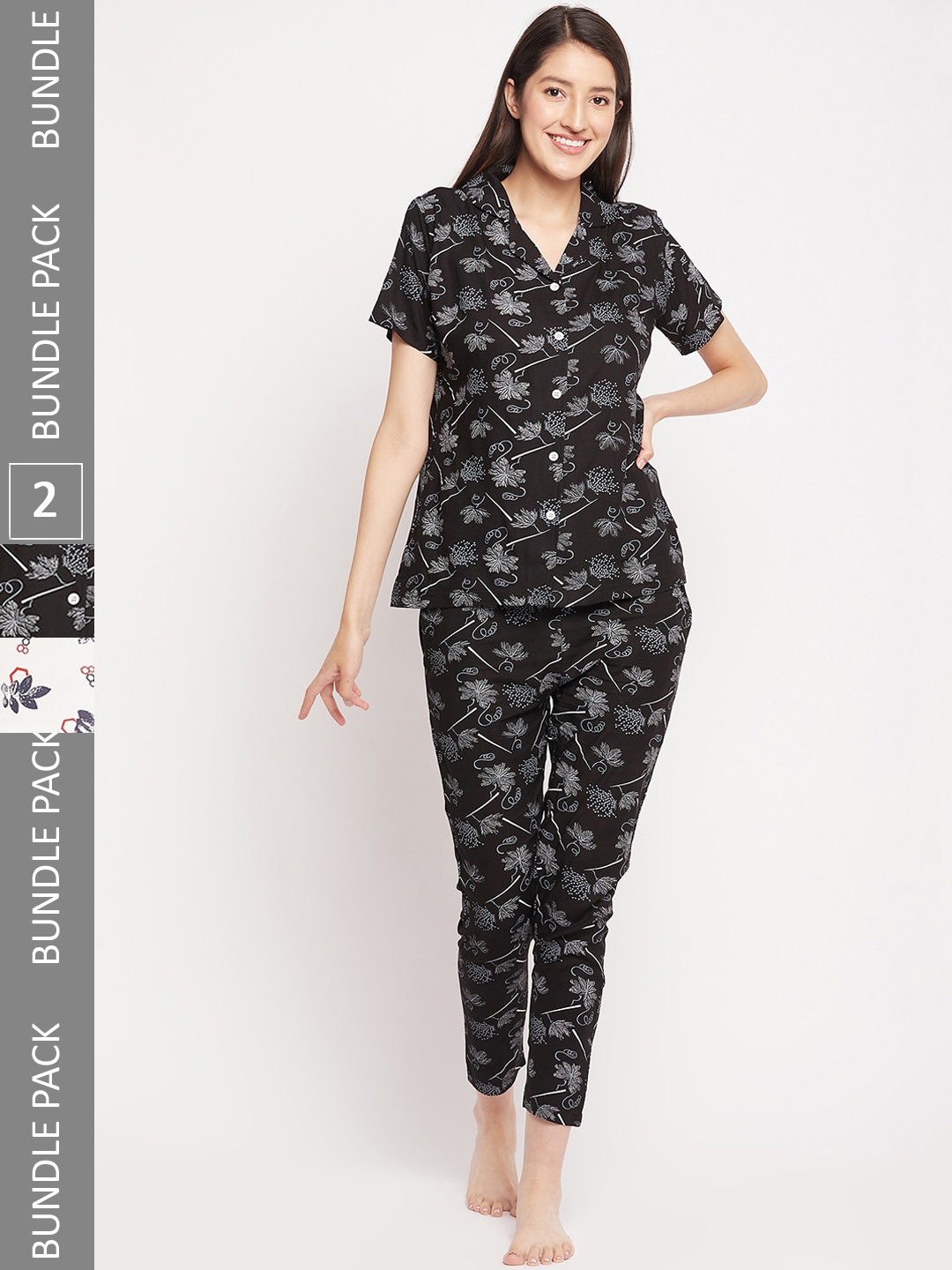 

FirstKrush Pack Of 2 Floral Printed Pure Cotton Night suit, Navy blue