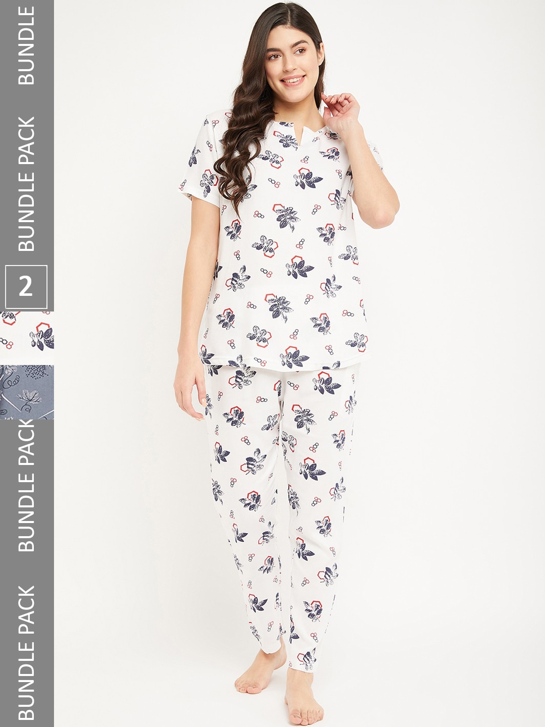 

FirstKrush Pack Of 2 Floral Printed Pure Cotton Night suit, White